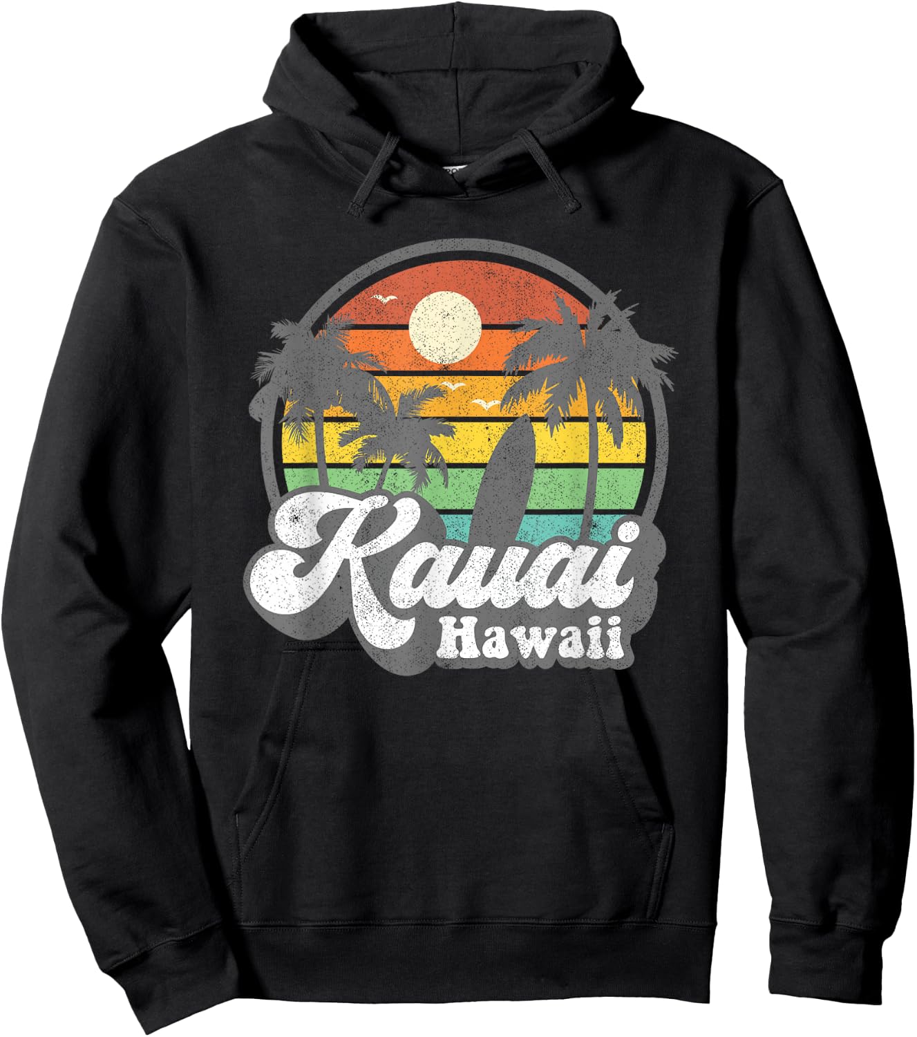 Vintage Kauai Beach Hawaii Surf Hawaiian Surfing 70's Gift Hoodie - Hoodie | Black