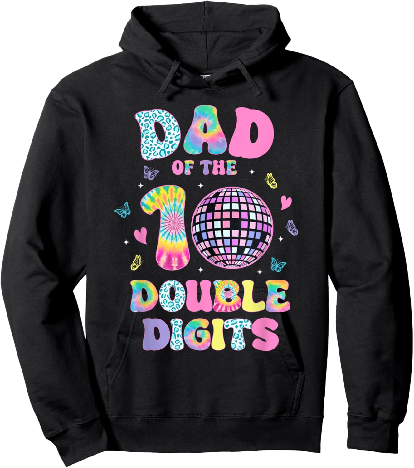 Dad Of The Double Digits 10 Year Old Birthday Girl Retro Hoodie - Hoodie | Black