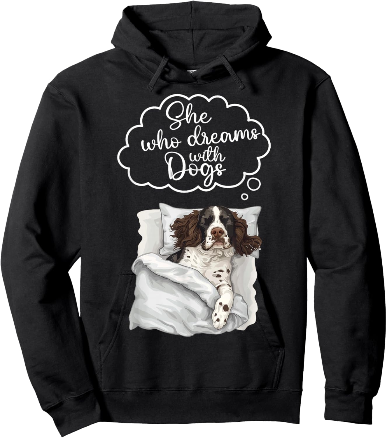 English Springer Spaniel Dog Nightgown Pajama Hoodie - Hoodie | Black