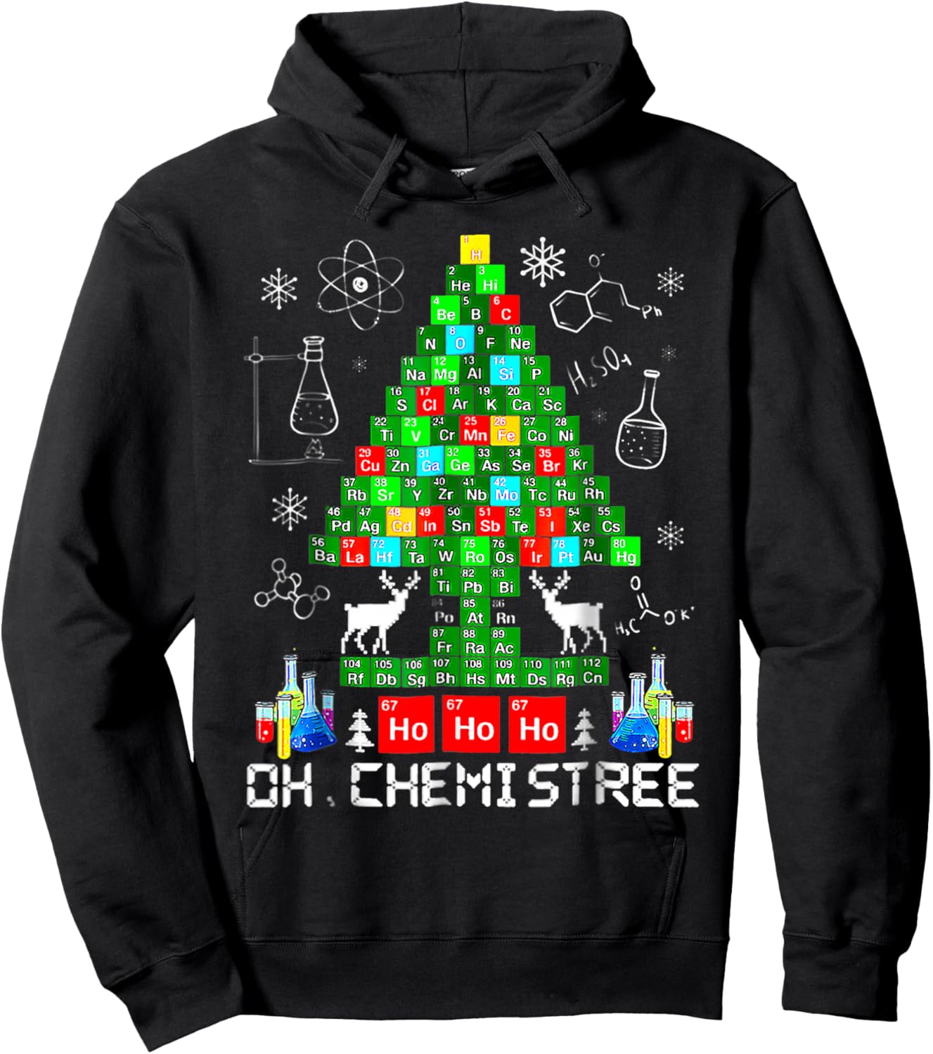 Oh Chemistree Funny Science Christmas Tree Reindeer Chemist Hoodie - Hoodie | Black