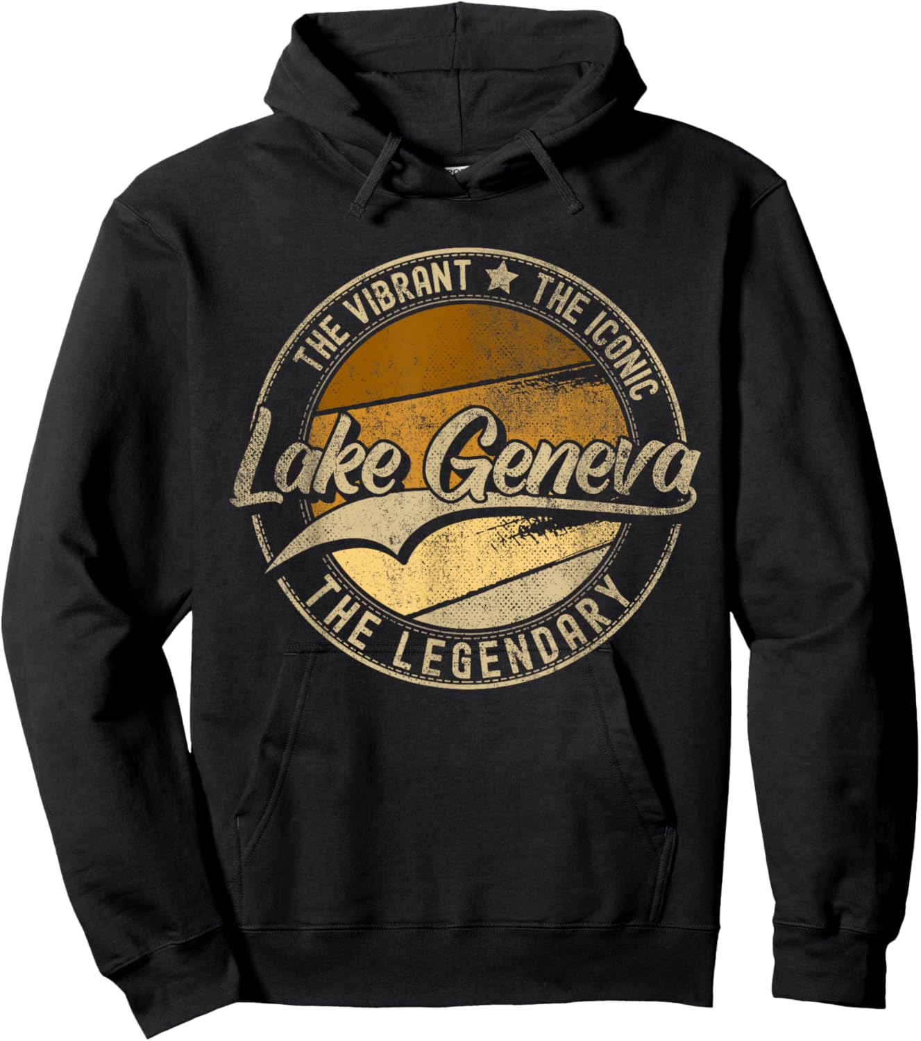 Lake Geneva WI | Wisconsin | Vintage Distressed Hoodie - Hoodie | Black