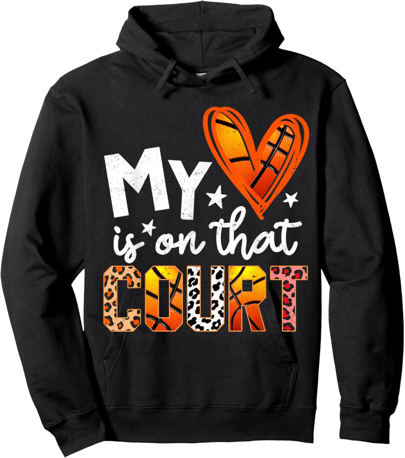 My Heart is On That Court Basketball Leopard Basketball Mom Hoodie - Hoodie | Black
