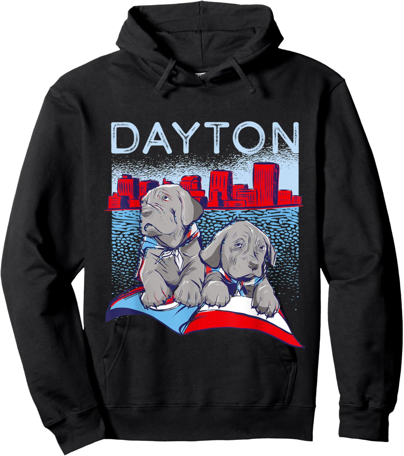Dayton Dog Flag Ohio USA Skyline Silhouette Outline Sketch Women Kids Hoodie - Hoodie | Black