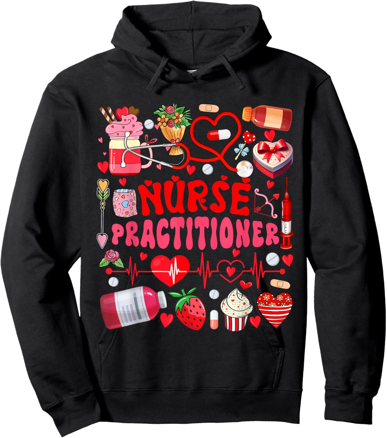 Nurse Practitioner Valentine's Day Nurse Tools Cute Hearts Hoodie - Hoodie | Black