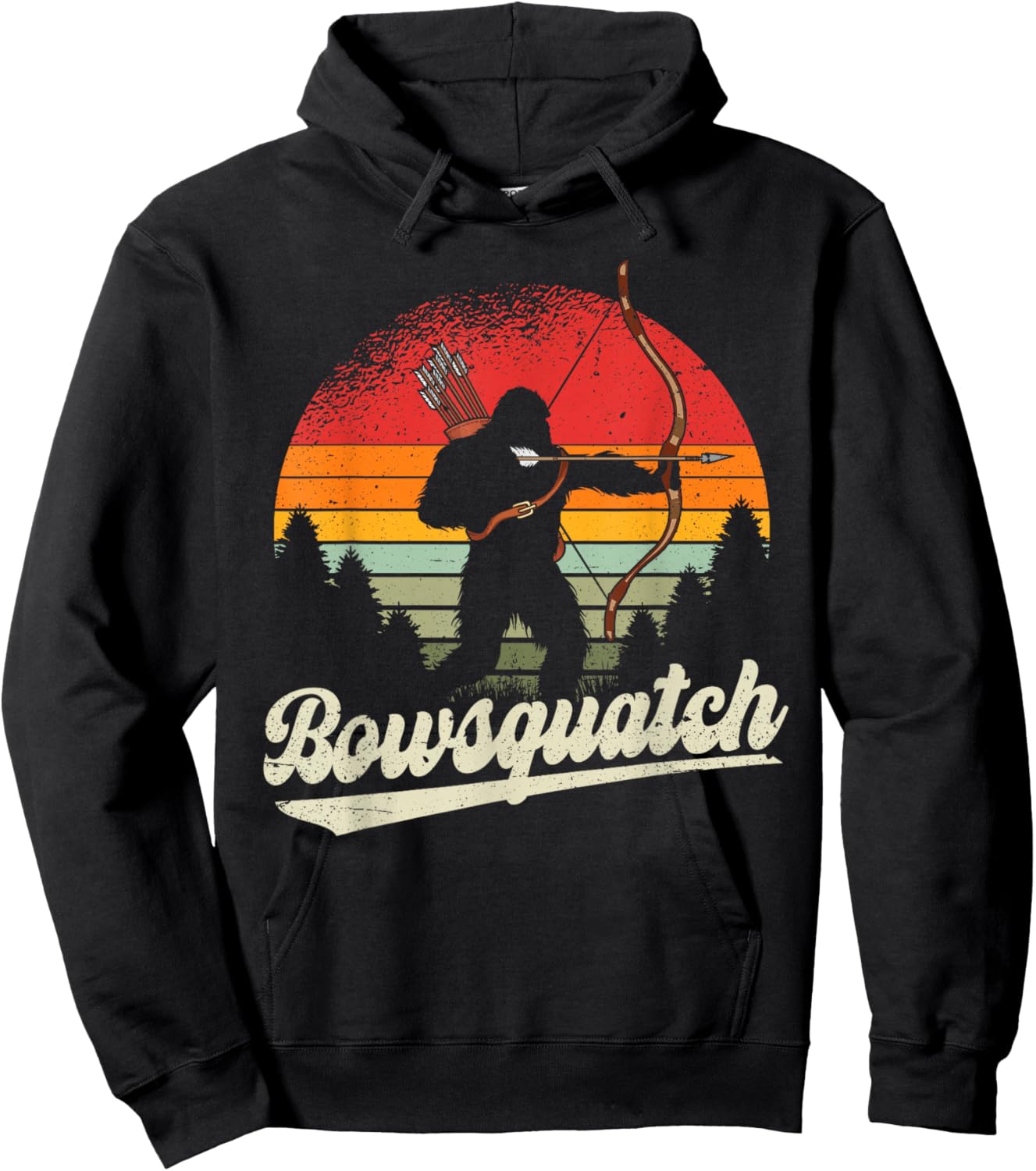 Bowsquatch Bow Arrow Bigfoot Archery Retro Sasquatch Archer Hoodie - Hoodie | Black