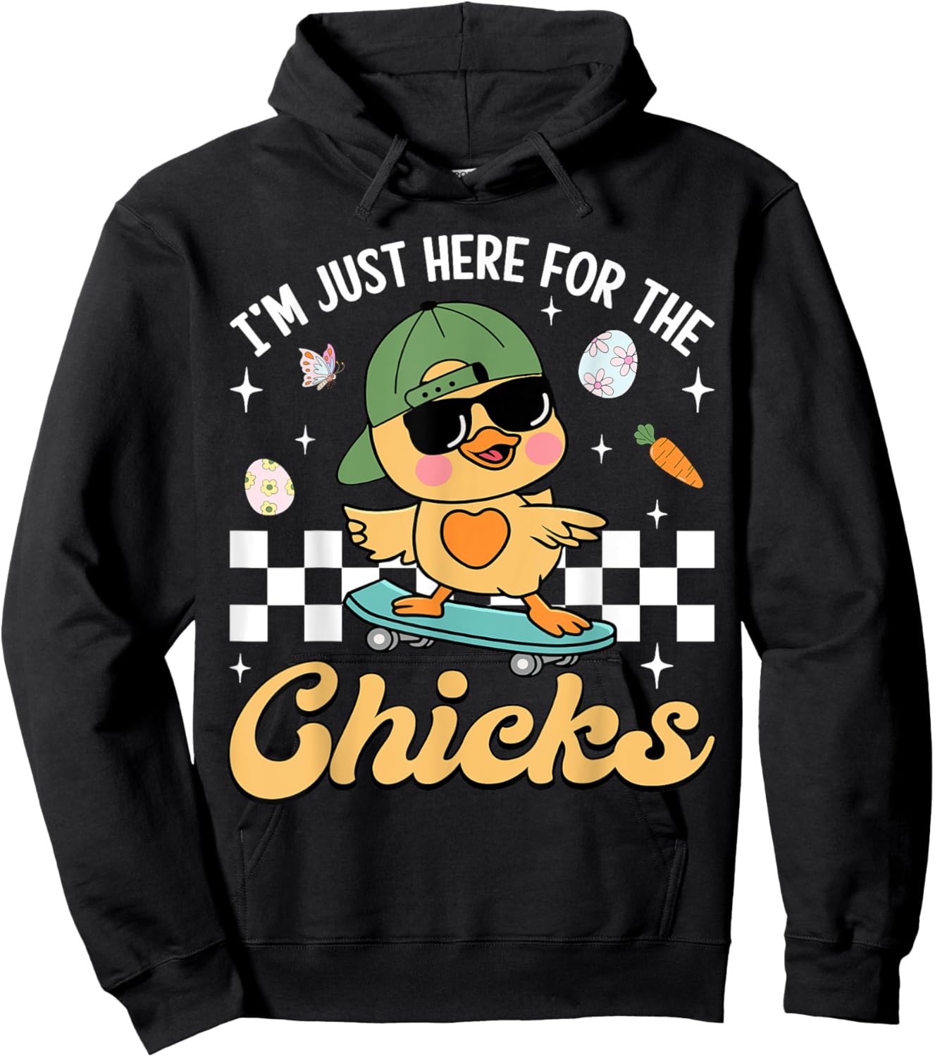 I'm Just Here For The Chicks Cute Easter Boys Kids Toddlers Hoodie - Hoodie | Black