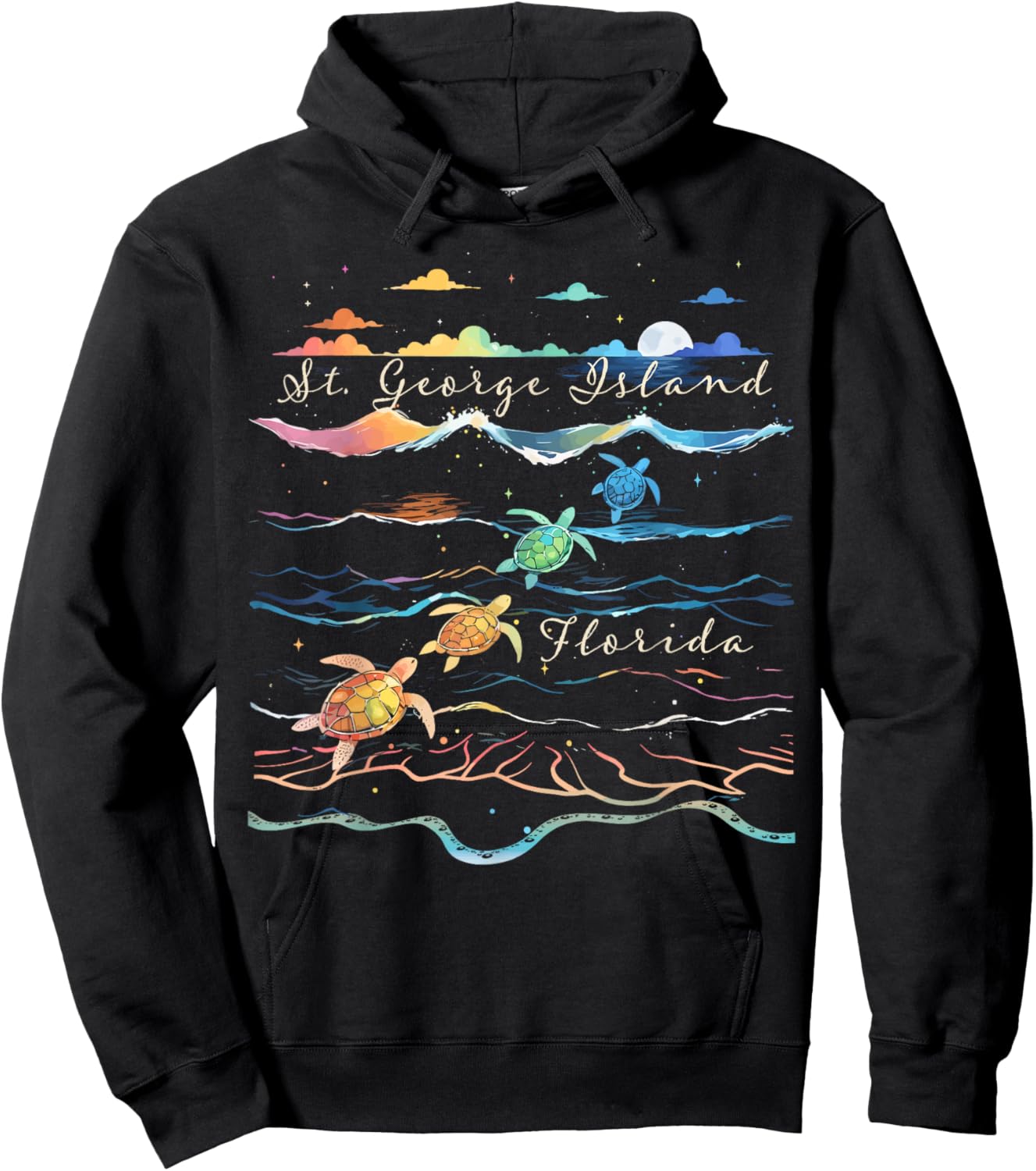 St. George Island Florida Beach Sea Turtle Lover Ocean Hoodie - Hoodie | Black