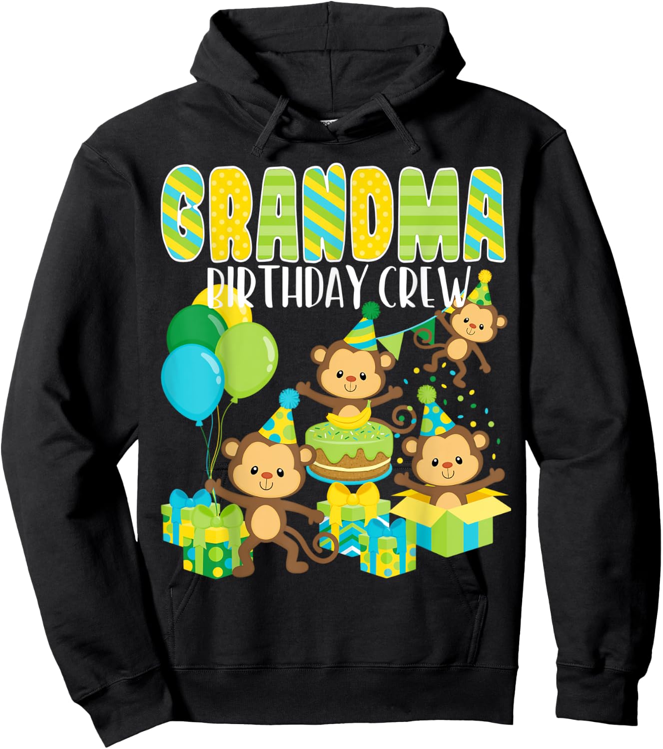 Birthday Party Monkey Grandma Birthday Crew Family Matching Hoodie - Hoodie | Black