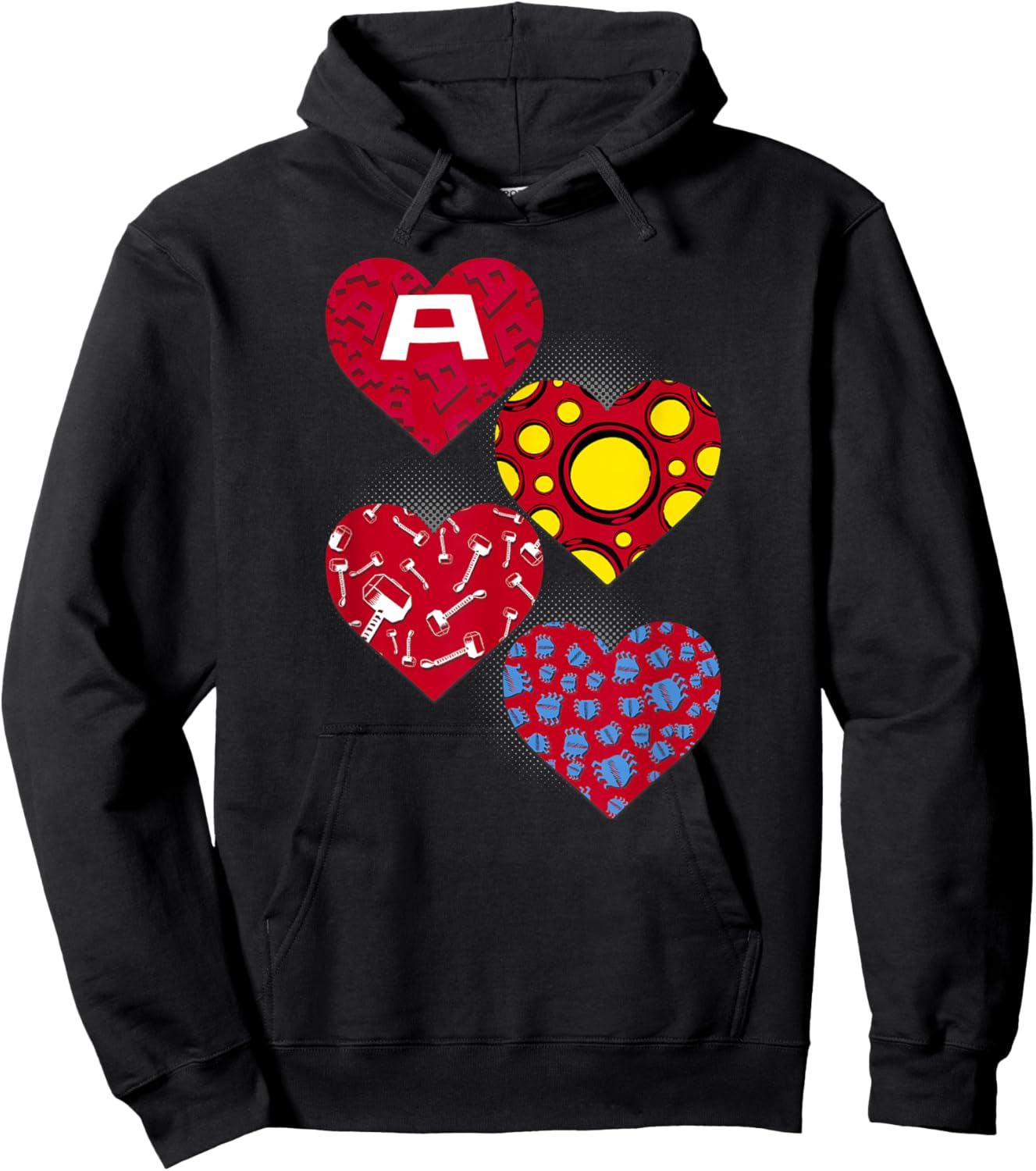 Marvel Comics Avengers Valentine's Day Super Hero Hearts Hoodie - Hoodie | Black
