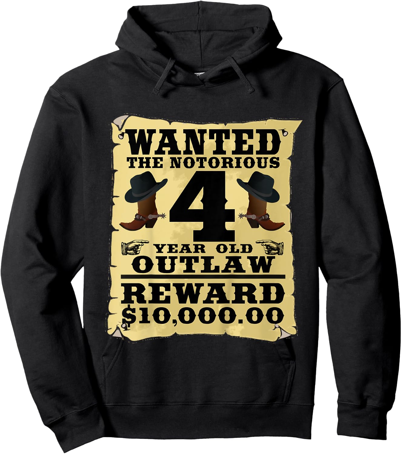 Kids 4 Year Old Cowboy Birthday Party Wild West Western 4th Gift Hoodie - Hoodie | Black