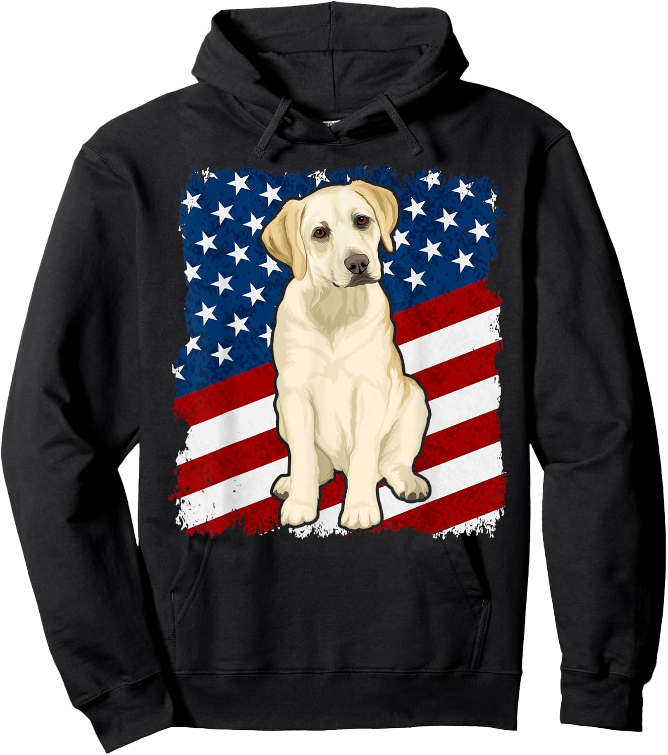 Yellow Labrador Dog American Flag Kids Men Hoodie - Hoodie | Black