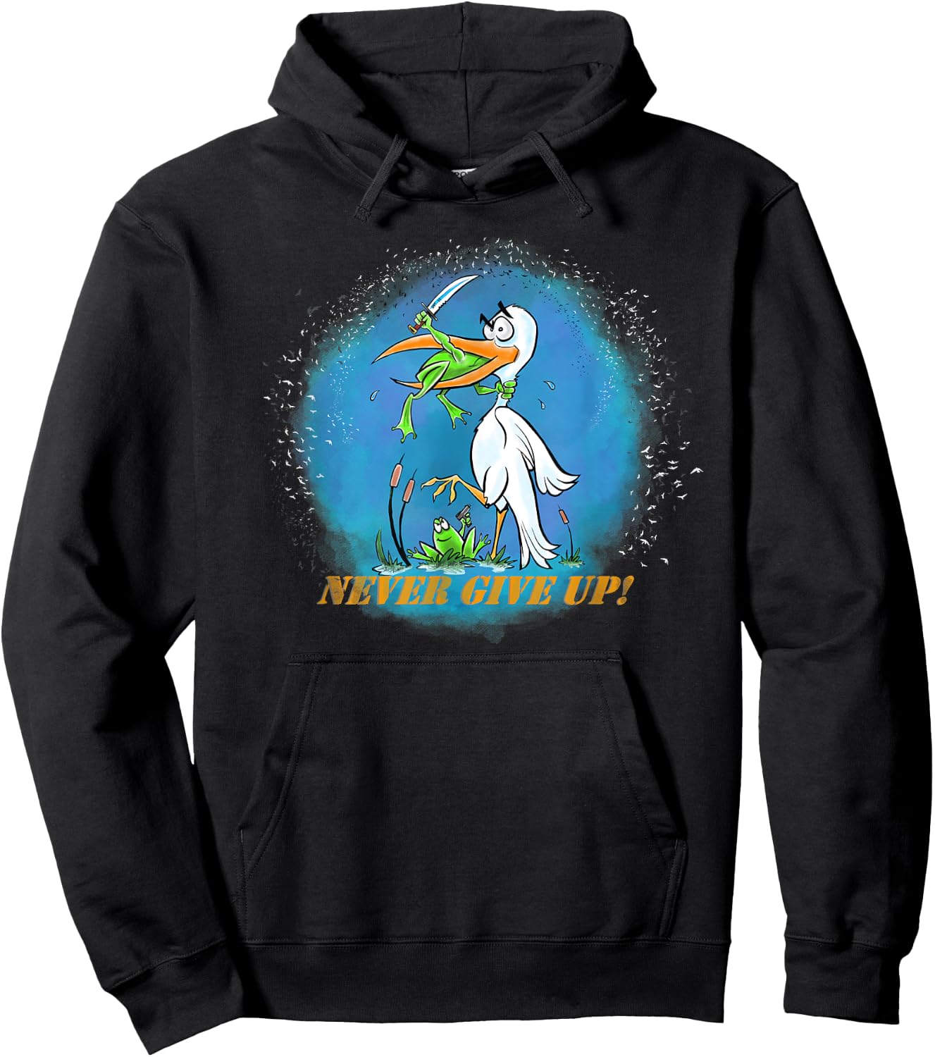 Never Give Up Frogs Attack Shirt Hoodie - Hoodie | Black