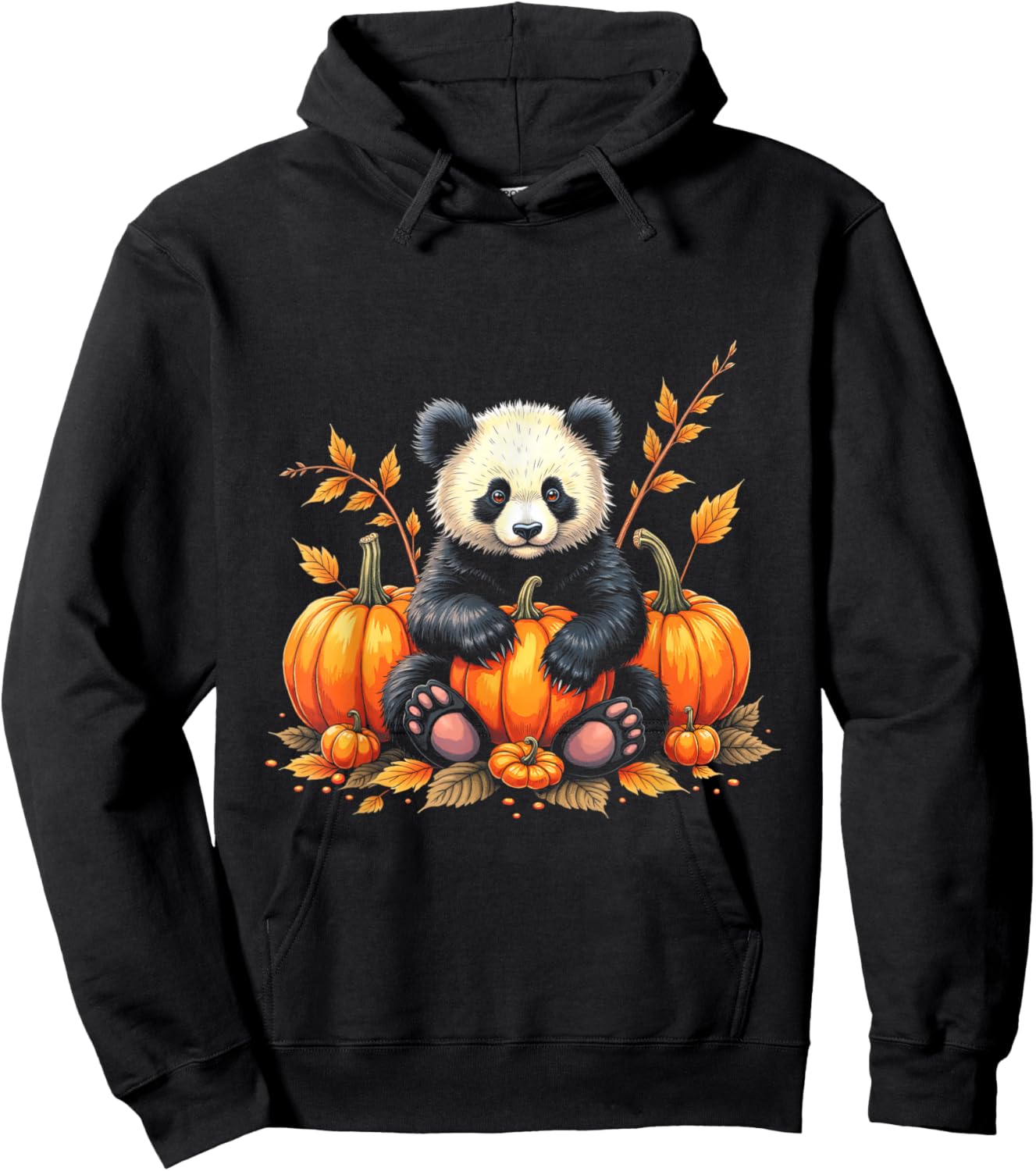 Adorable Panda Fall Vibes Autumn Pumpkins Thanksgiving Hoodie - Hoodie | Black