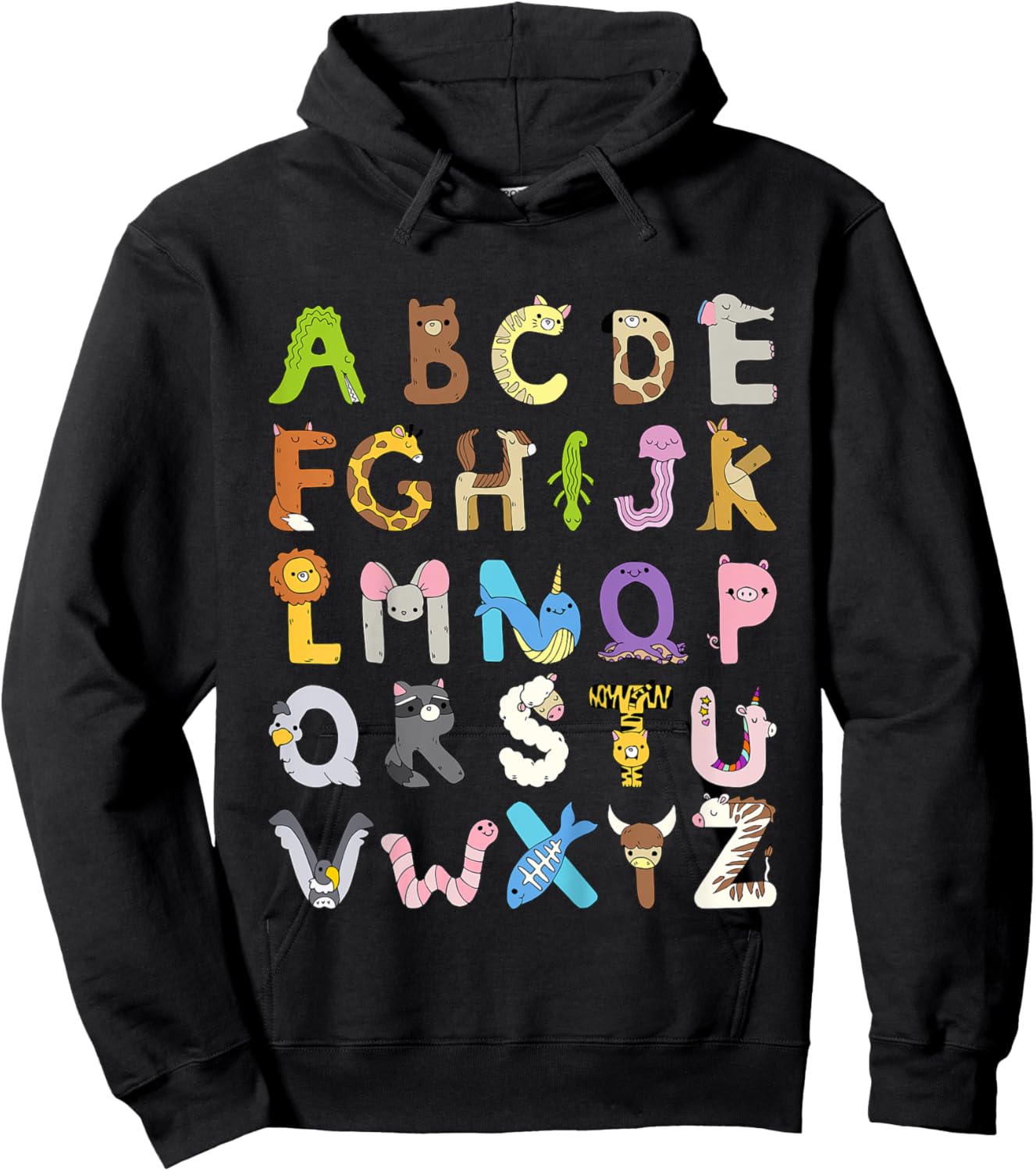 Zoo Animal Alphabet Shirt ABCs Learning for Boys Girls Kids Hoodie - Hoodie | Black