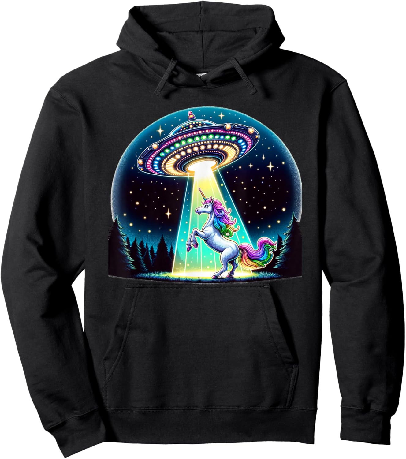Rainbow Unicorn Abduction Alien Invasion Funny UFO Spaceship Hoodie - Hoodie | Black