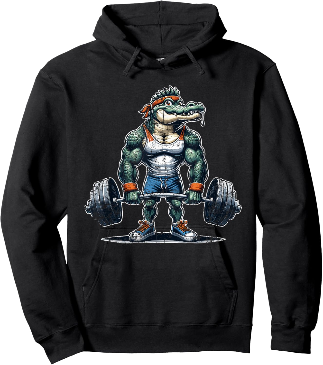 Threadrock Vintage Alligator Weightlifting Bodybuilder Muscle Fitness , Small, Black Hoodie - Hoodie | Black