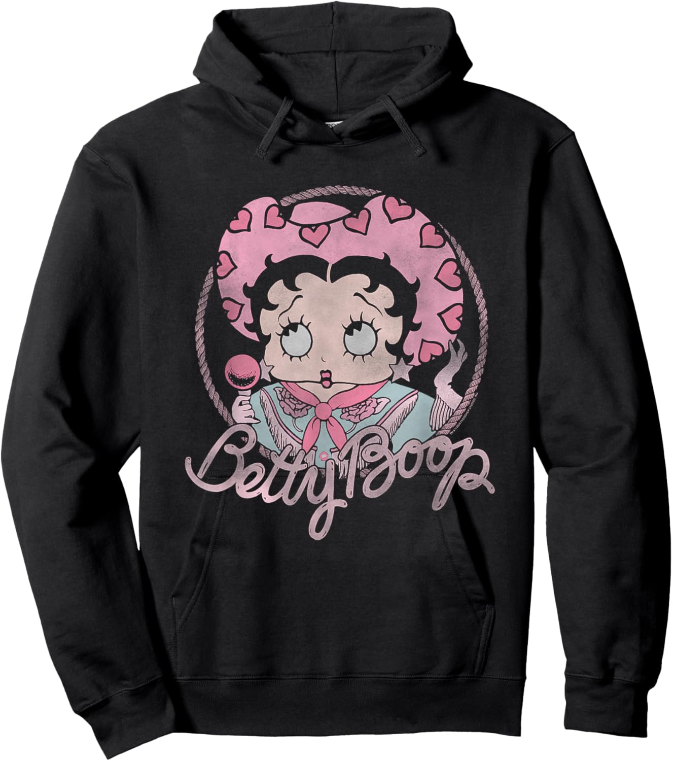 Betty Boop Iconic Retro Cute Cowgirl In Love Big Chest Frame Hoodie - Hoodie | Black