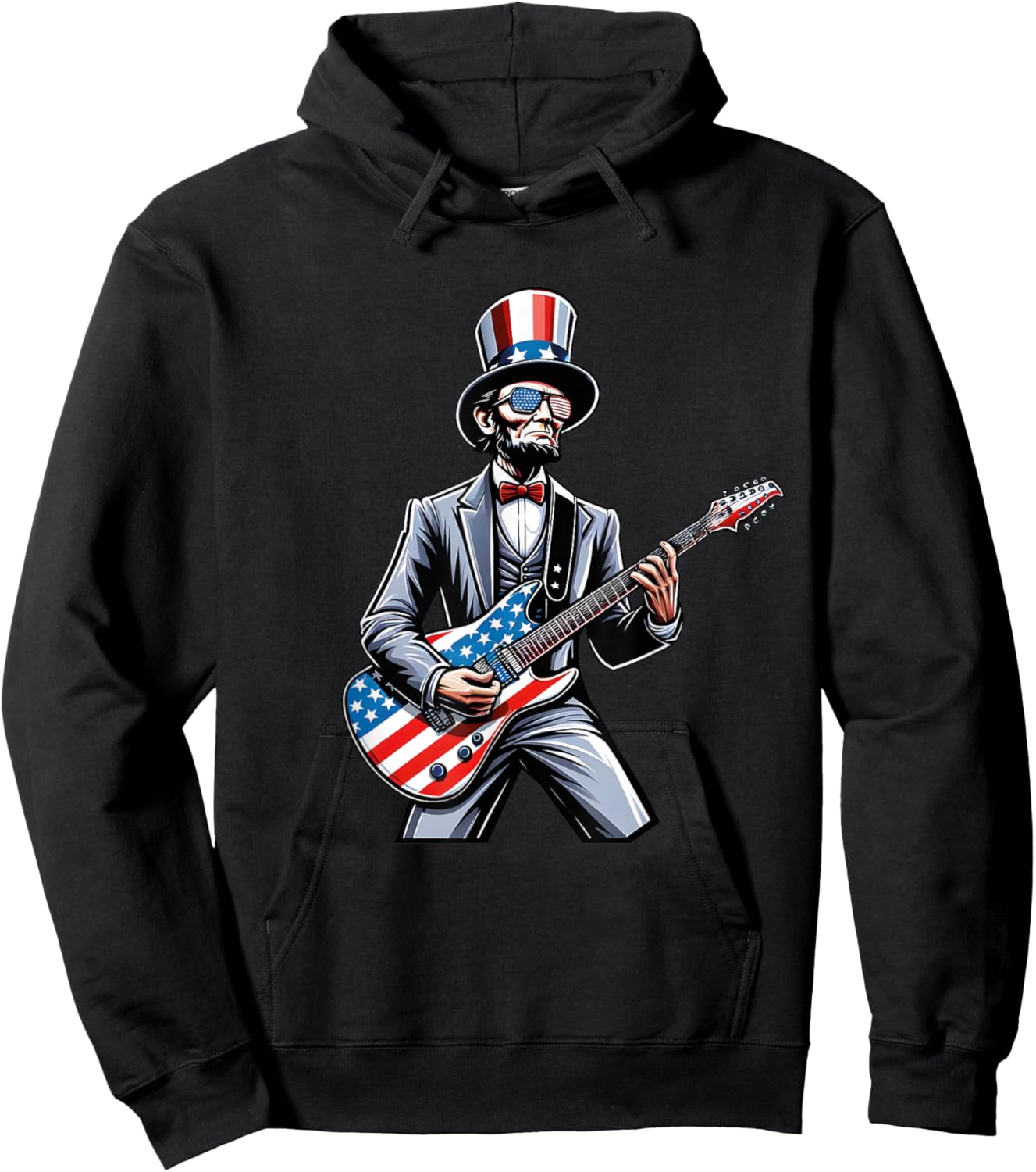 Lincoln 4th Of July Abe Merica Guitar Patriotic Lincoln Rock Men Hoodie - Hoodie | Black