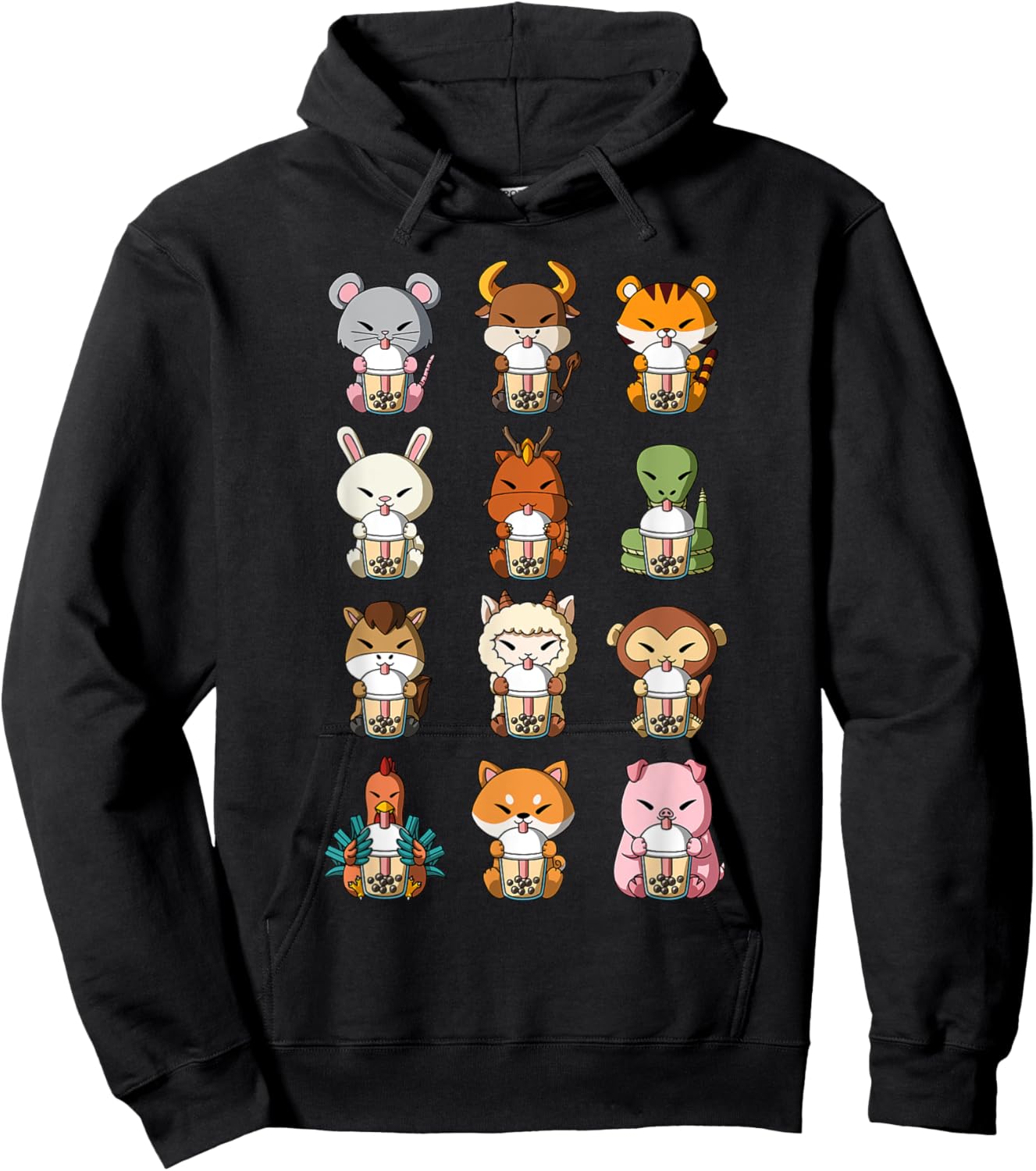 Boba Bubble Milk Tea Chinese Zodiacs Animal Lunar New Year Hoodie - Hoodie | Black