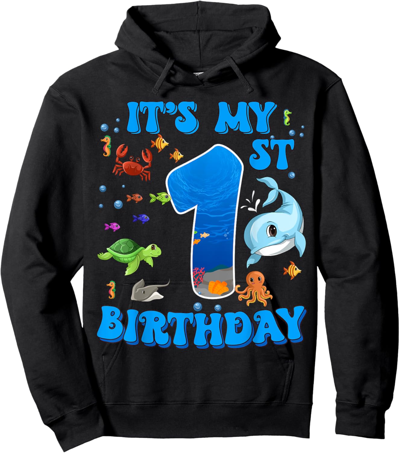 It's My 1st Birthday Party Ocean 1 Years Old Sea Fish B-Day Hoodie - Hoodie | Black