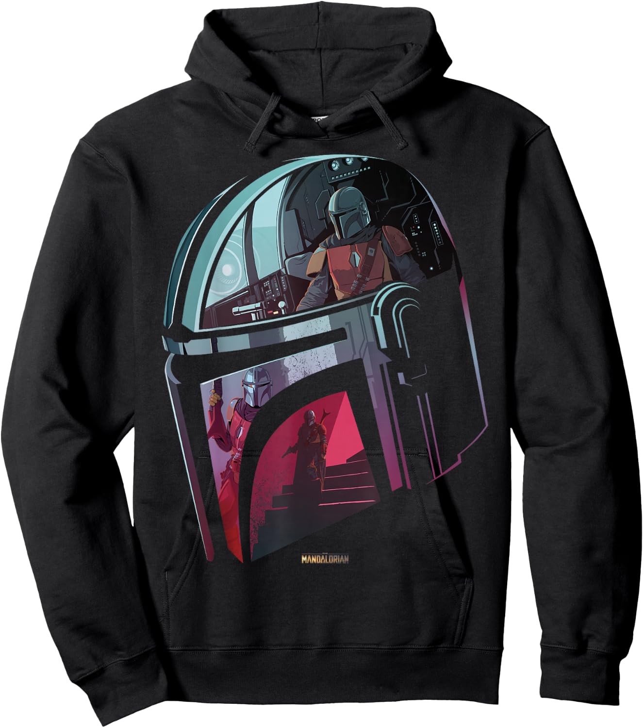 Star Wars The Mandalorian Helmet Scene Fill Hoodie - Hoodie | Black