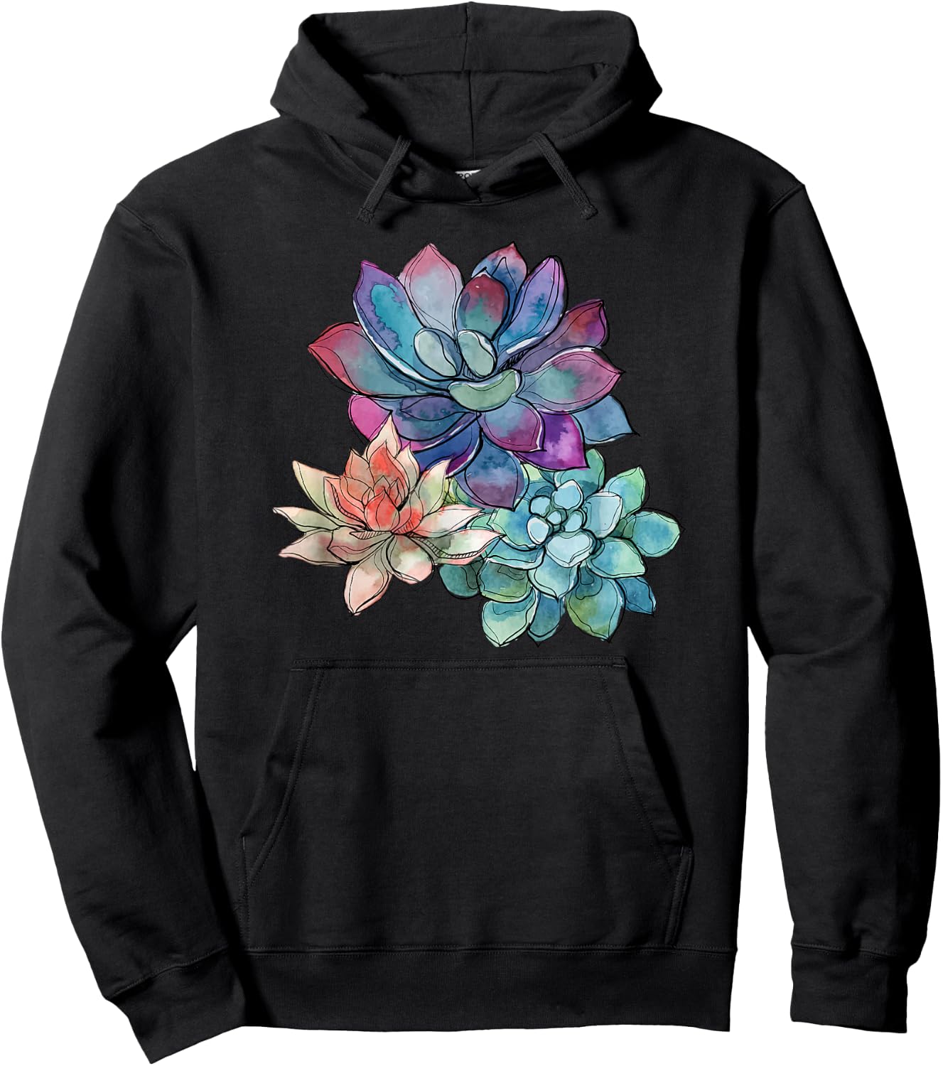 Succulent Beautiful Watercolor Succulents Plants Hoodie - Hoodie | Black