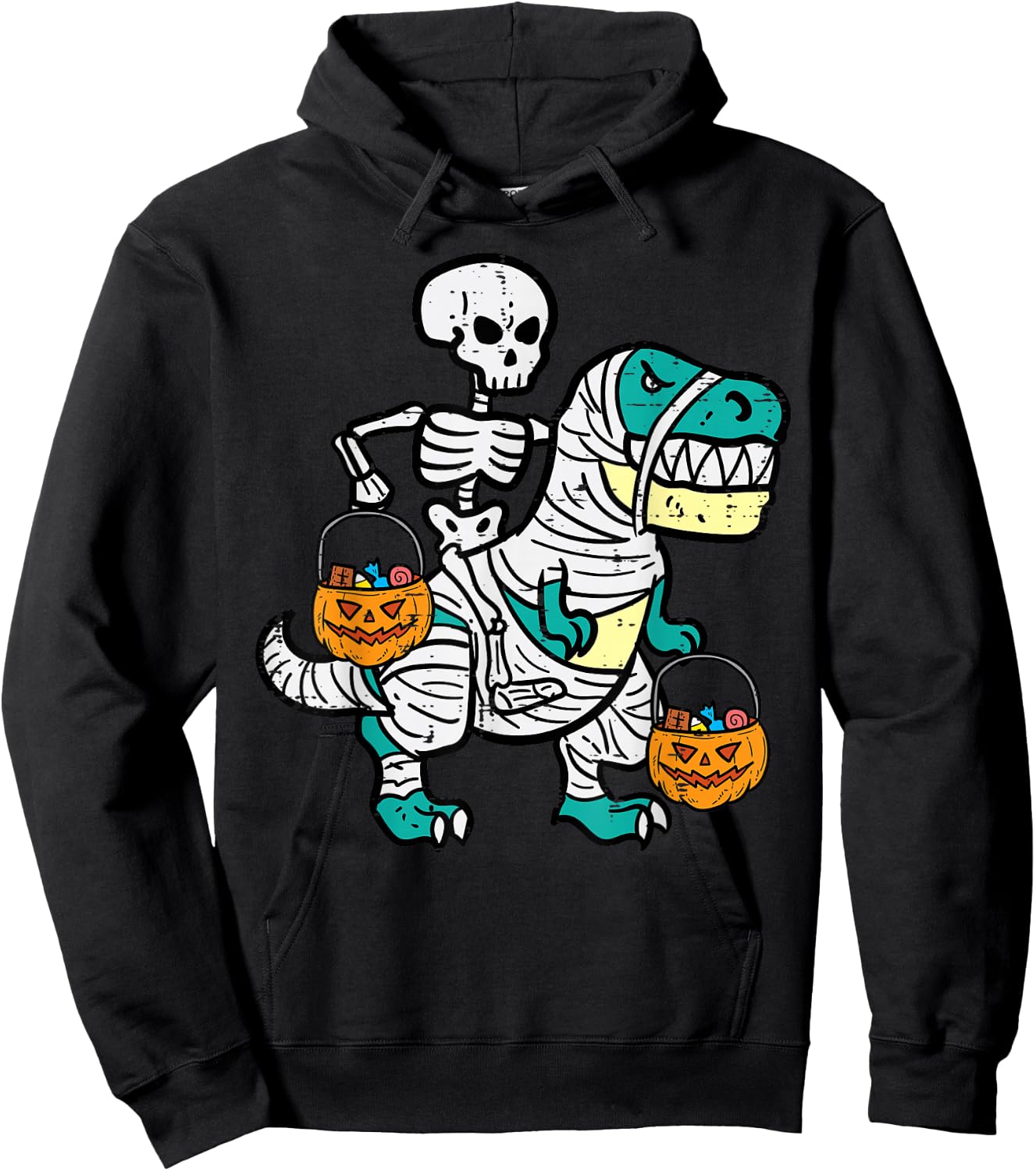 Skeleton Riding Trex Dino Toddler Boy Halloween Boys Kids Hoodie - Hoodie | Black