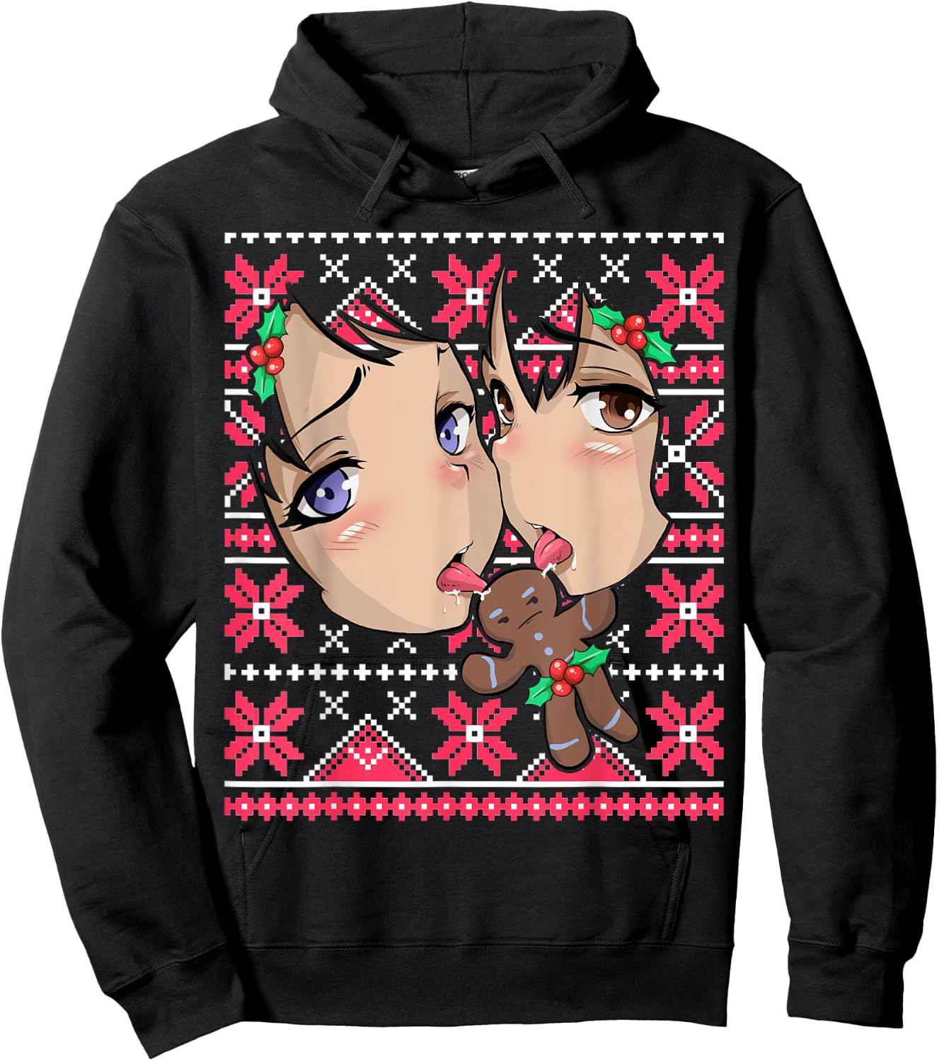 Ugly Christmas Otaku Ahegao Ecchi Etchi Lewd Hentai Kawaii Hoodie - Hoodie | Black