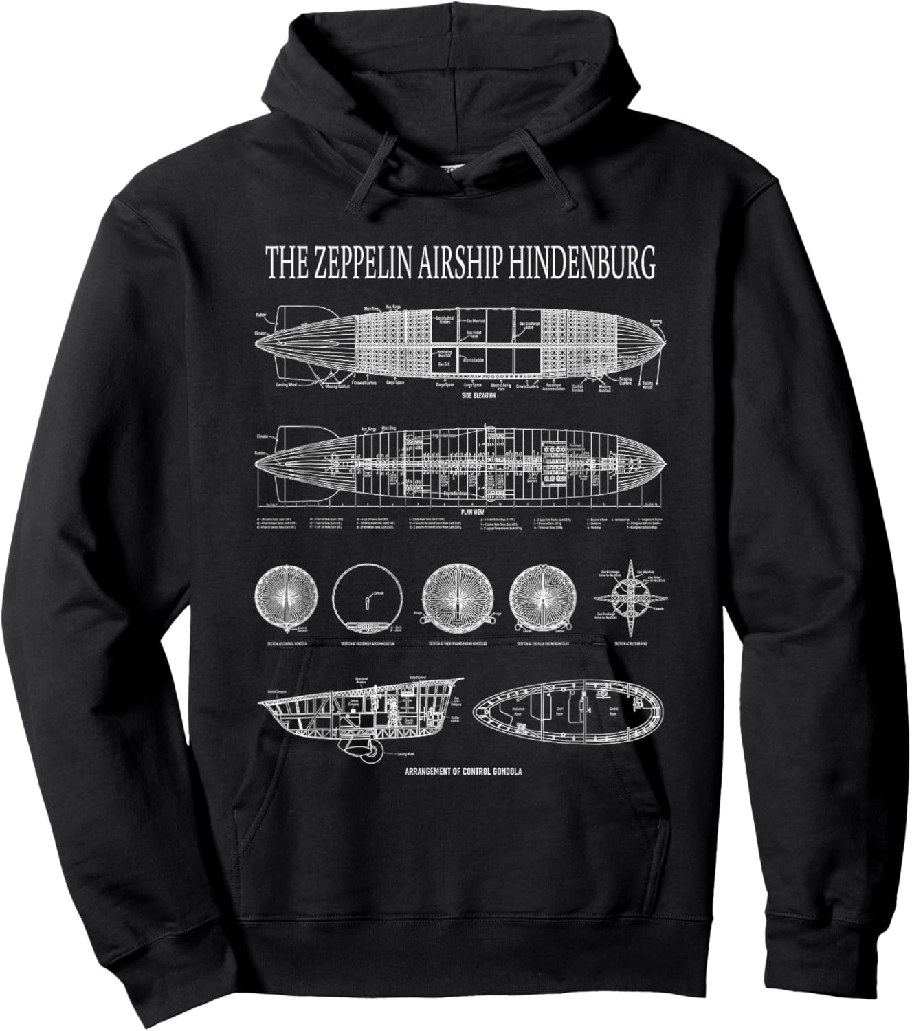 Hindenburg German Zeppelin Airship Blueprints Hoodie - Hoodie | Black