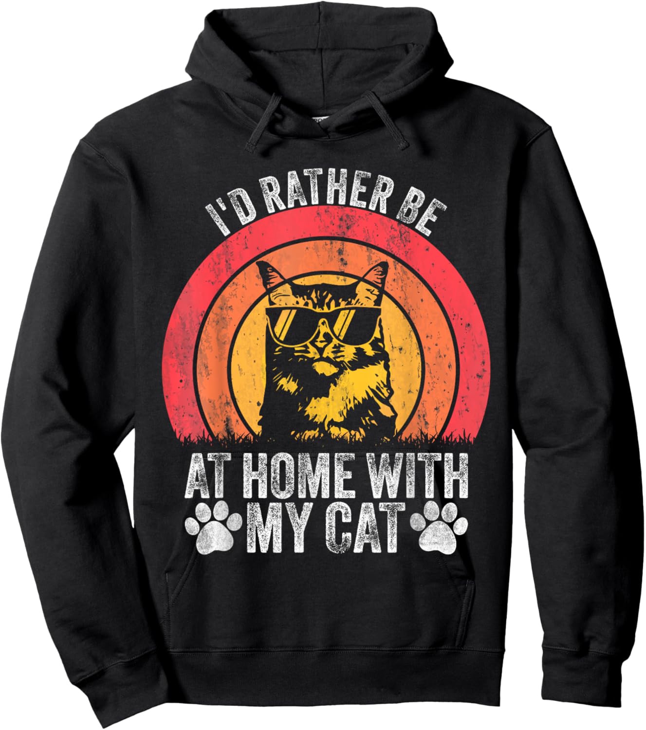 I'd Rather Be Home With My Cats Vintage Funny Cat Lovers Women Girls Kids Hoodie - Hoodie | Black