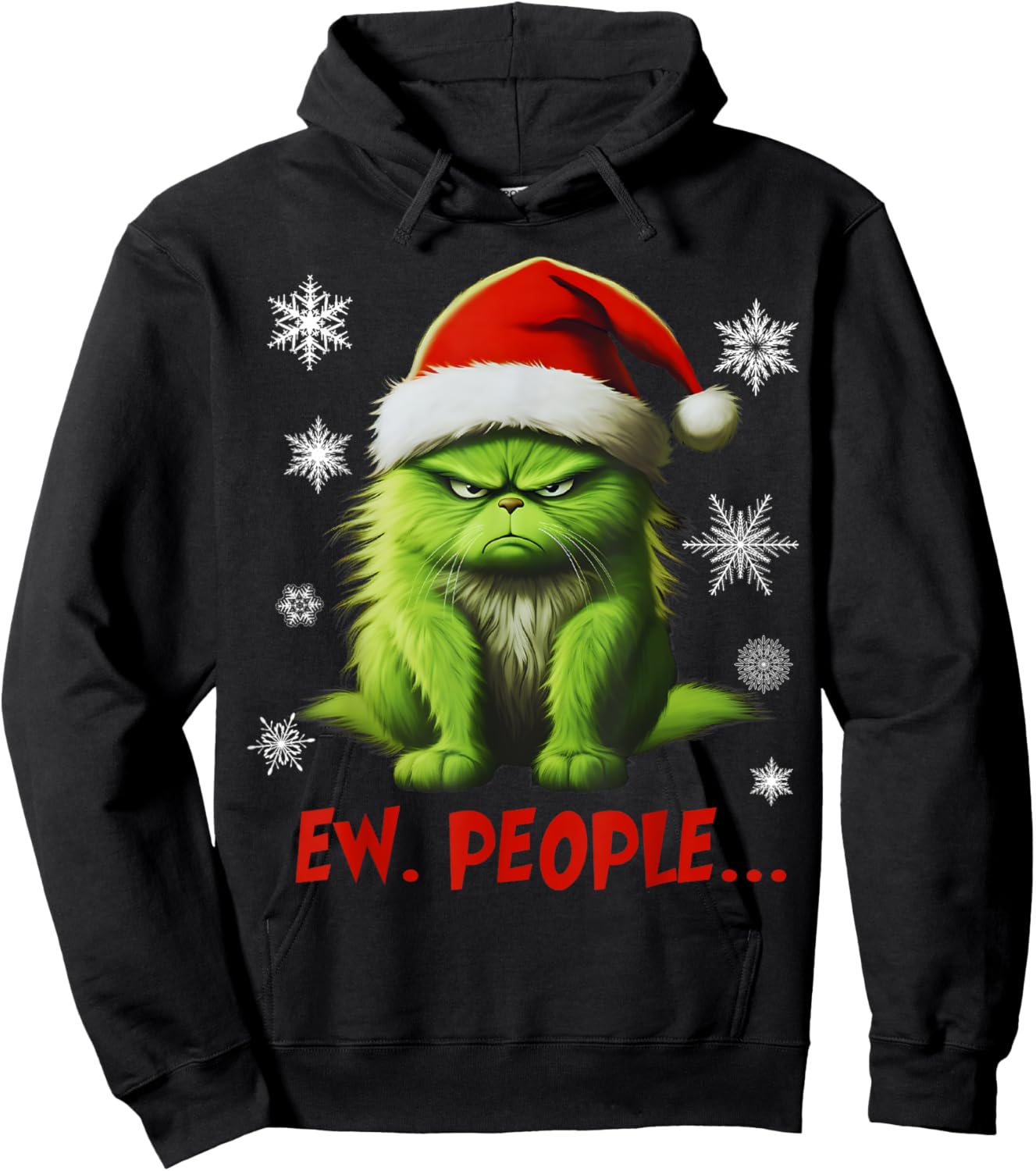 Funny Christmas Cat Ew People Meowy Cat Lovers Men Women Kid Hoodie - Hoodie | Black