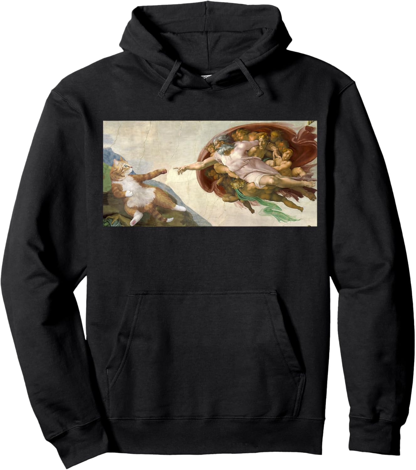 Funny Cat God Creation of Adam Art Michelangelo Jesus Art Women Kids Hoodie - Hoodie | Black