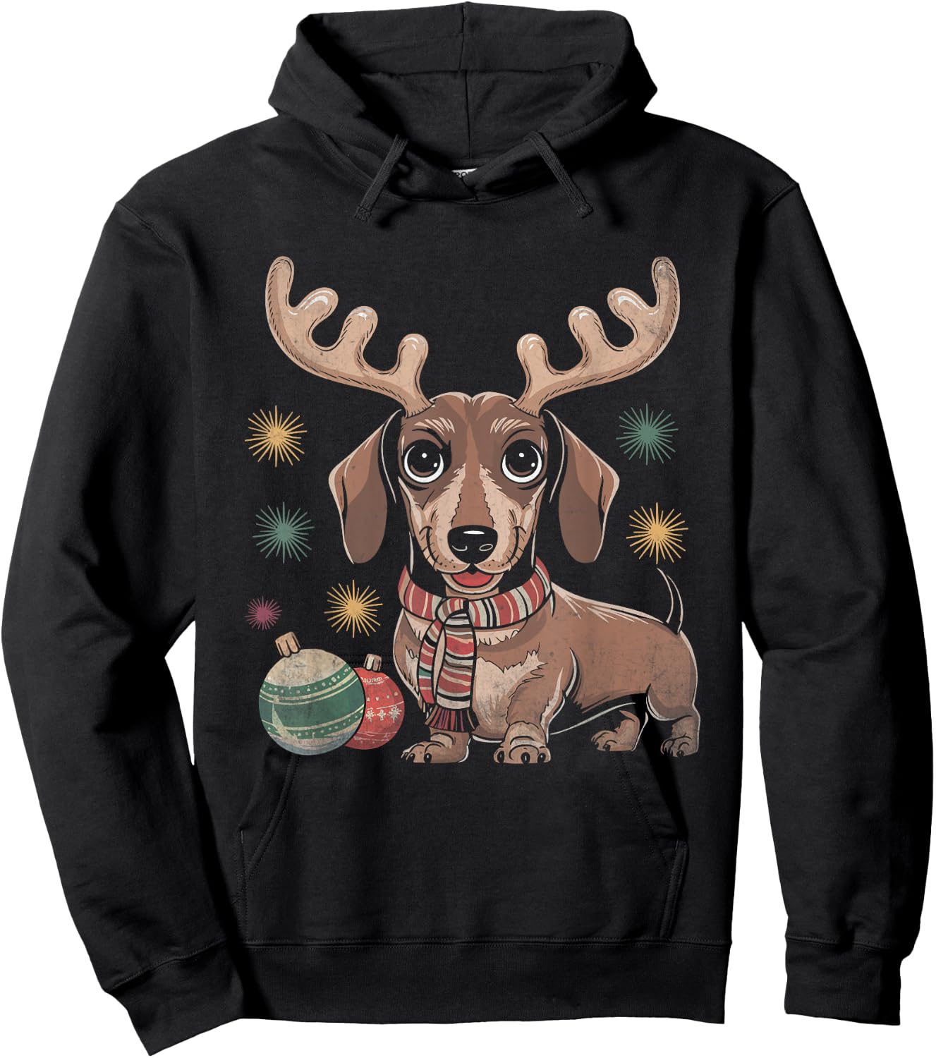 Dachshund Reindeer Christmas Dog Puppy Lover X-mas Holiday Hoodie - Hoodie | Black