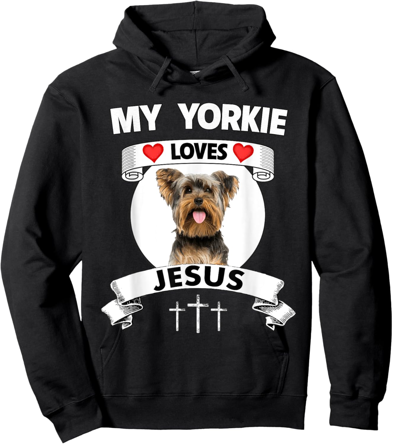My Yorkie Loves Jesus Christian Yorkshire Terrier Dog Parent Hoodie - Hoodie | Black