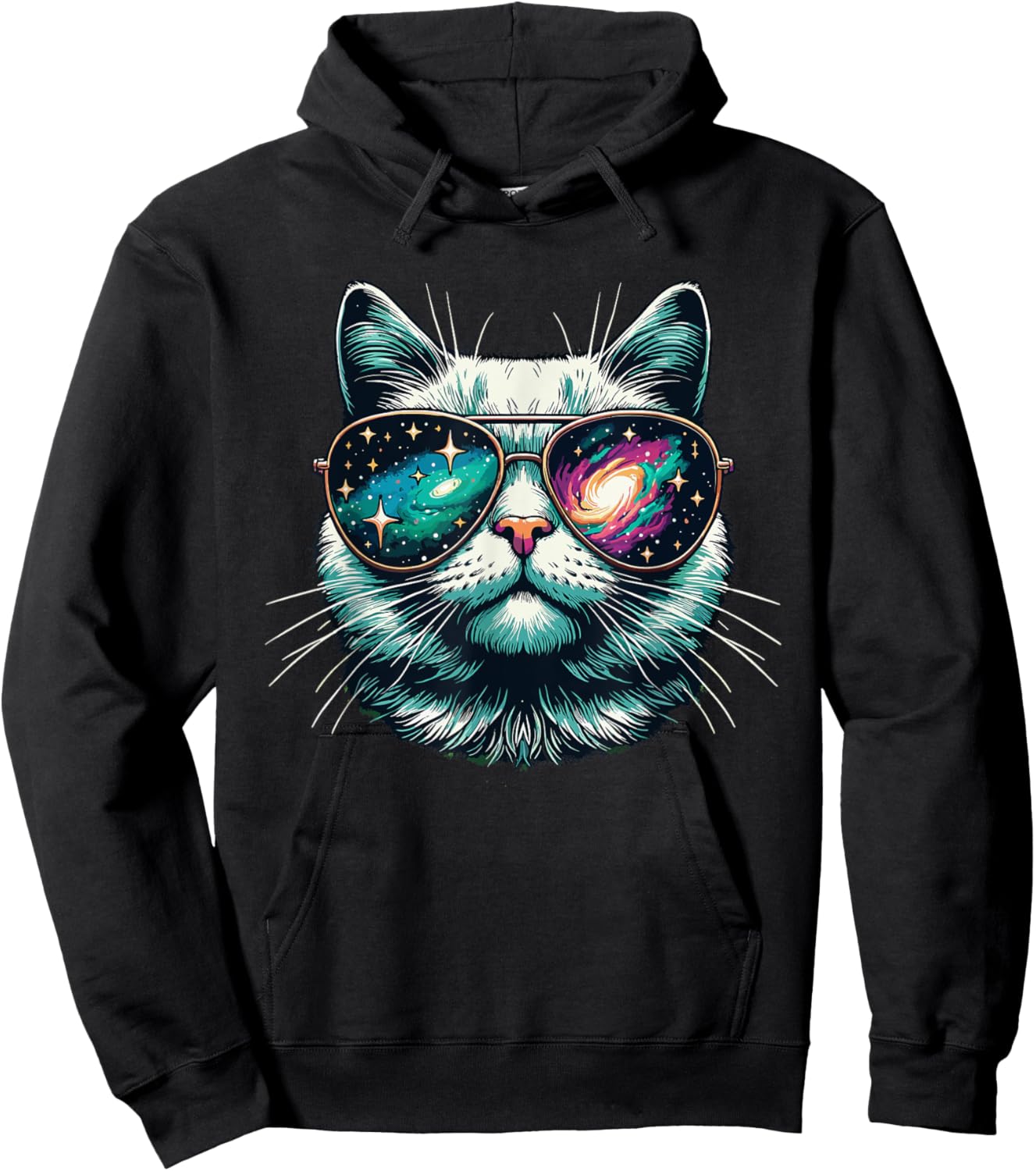 Cat Space Galaxy Sunglasses Cats Women Girls Kids Hoodie - Hoodie | Black