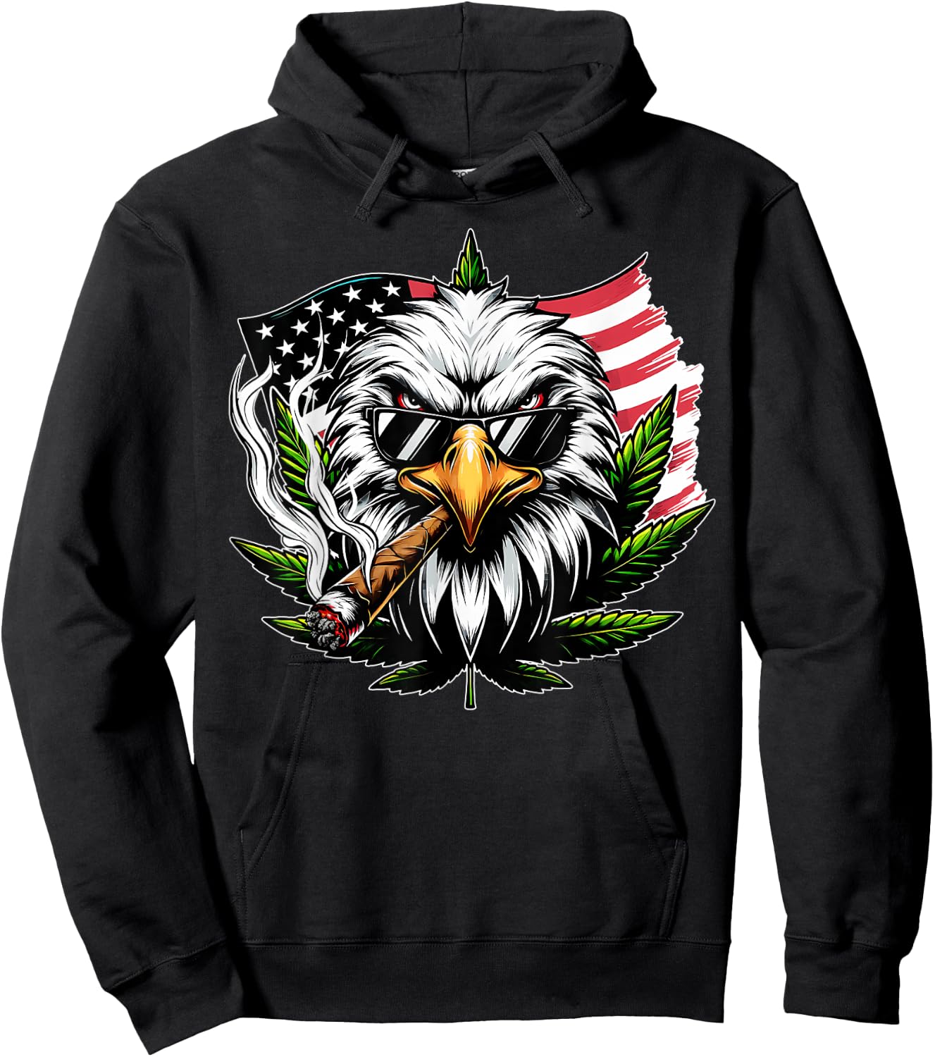 Eagle Smoking Marijuana Us Flag 4th Of July Cannabis Leaf Hoodie - Hoodie | Black