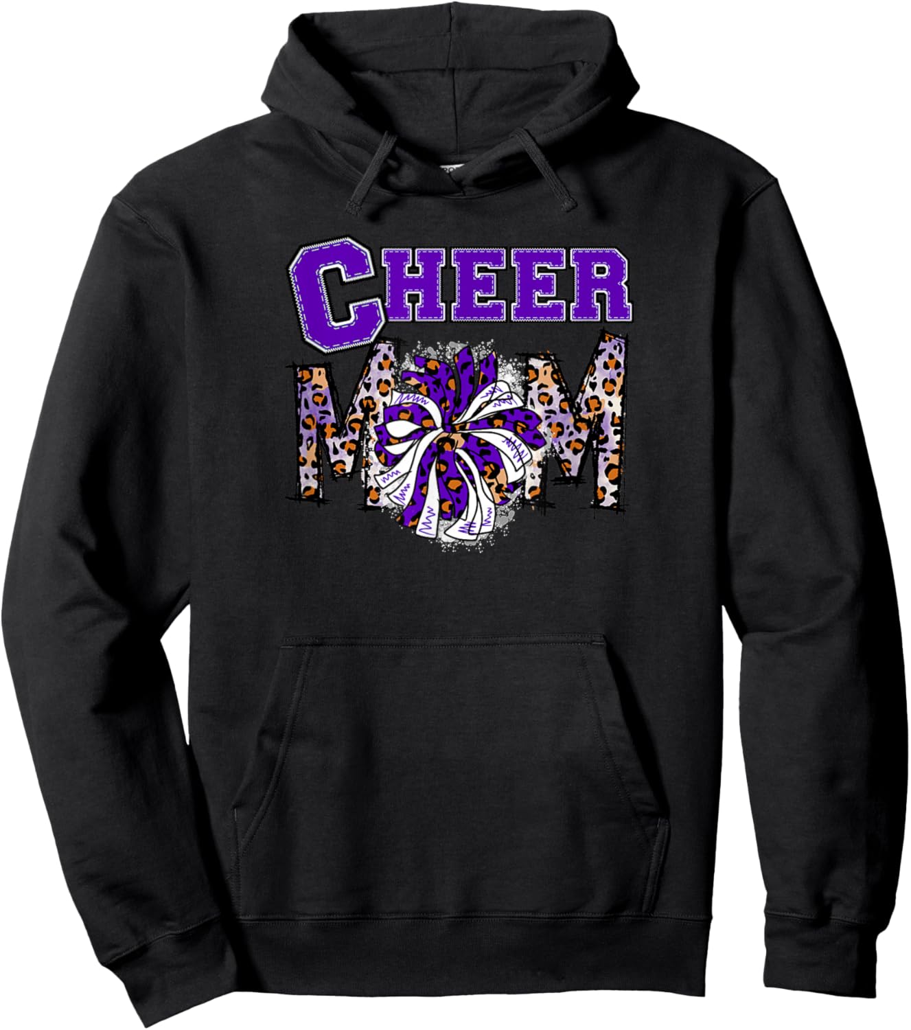 Cheer Mom - Cute Leopard Letters - Purple Team Hoodie - Hoodie | Black