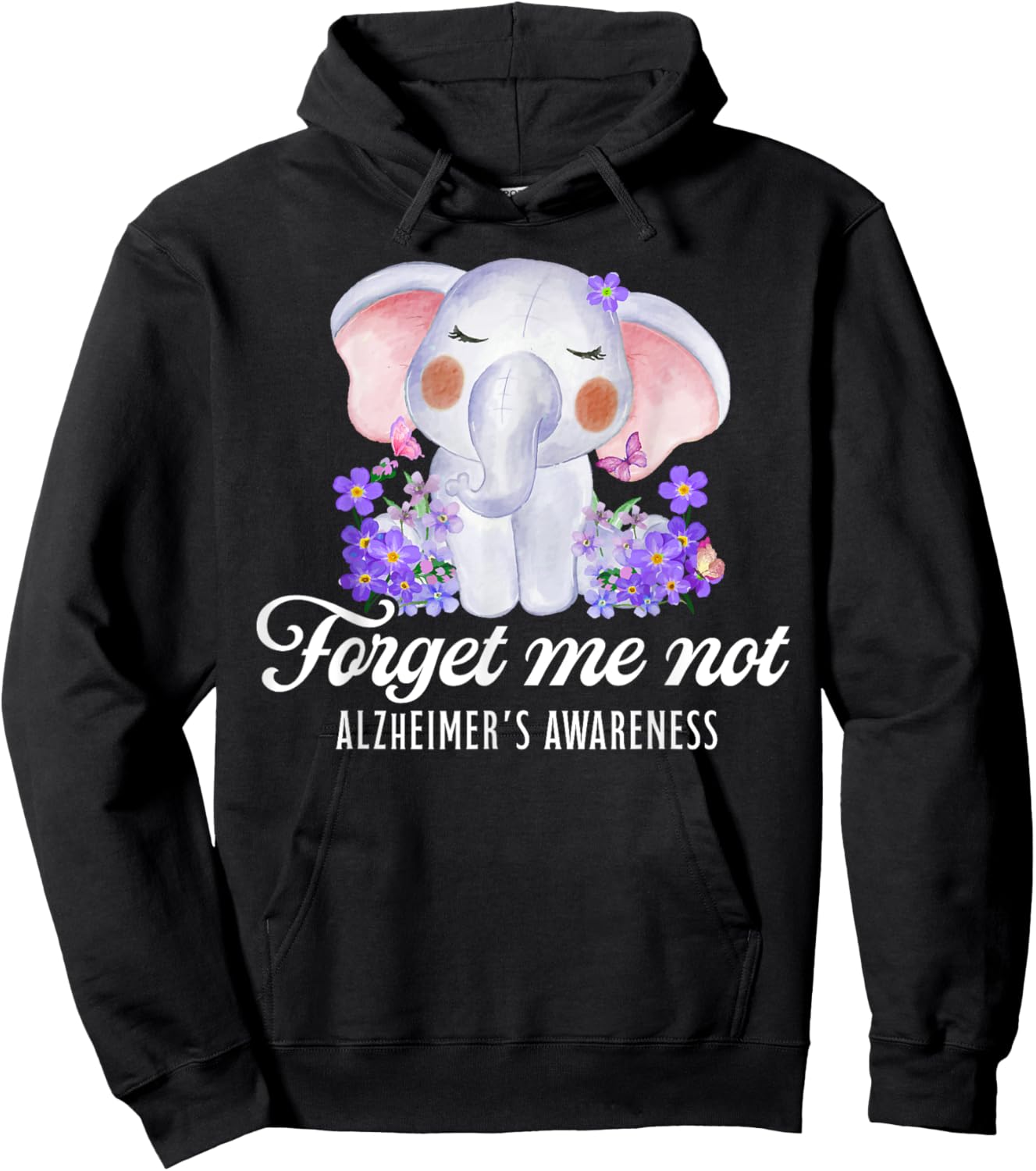 Alzheimer's Awareness Forget Me Not Flower Purple Elephant Hoodie - Hoodie | Black