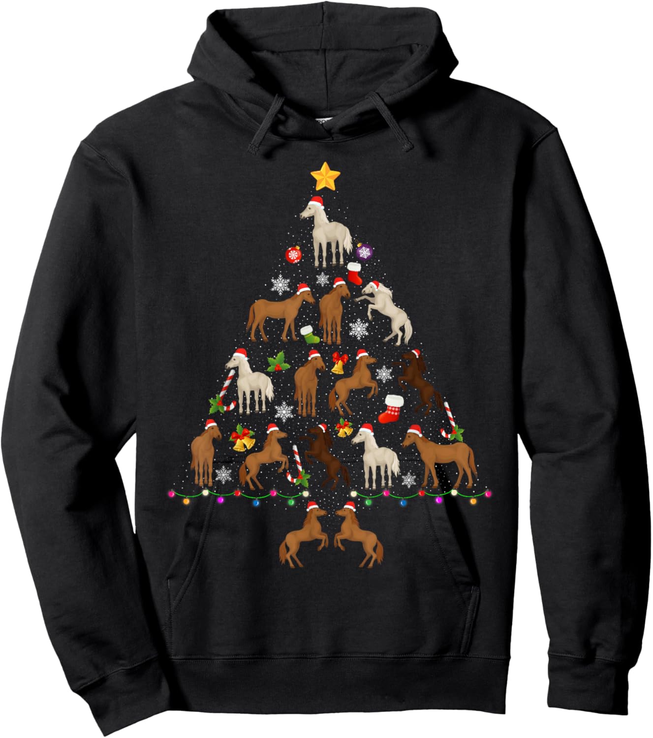Horse Christmas Tree Funny Ugly Christmas Sweater Hoodie - Hoodie | Black