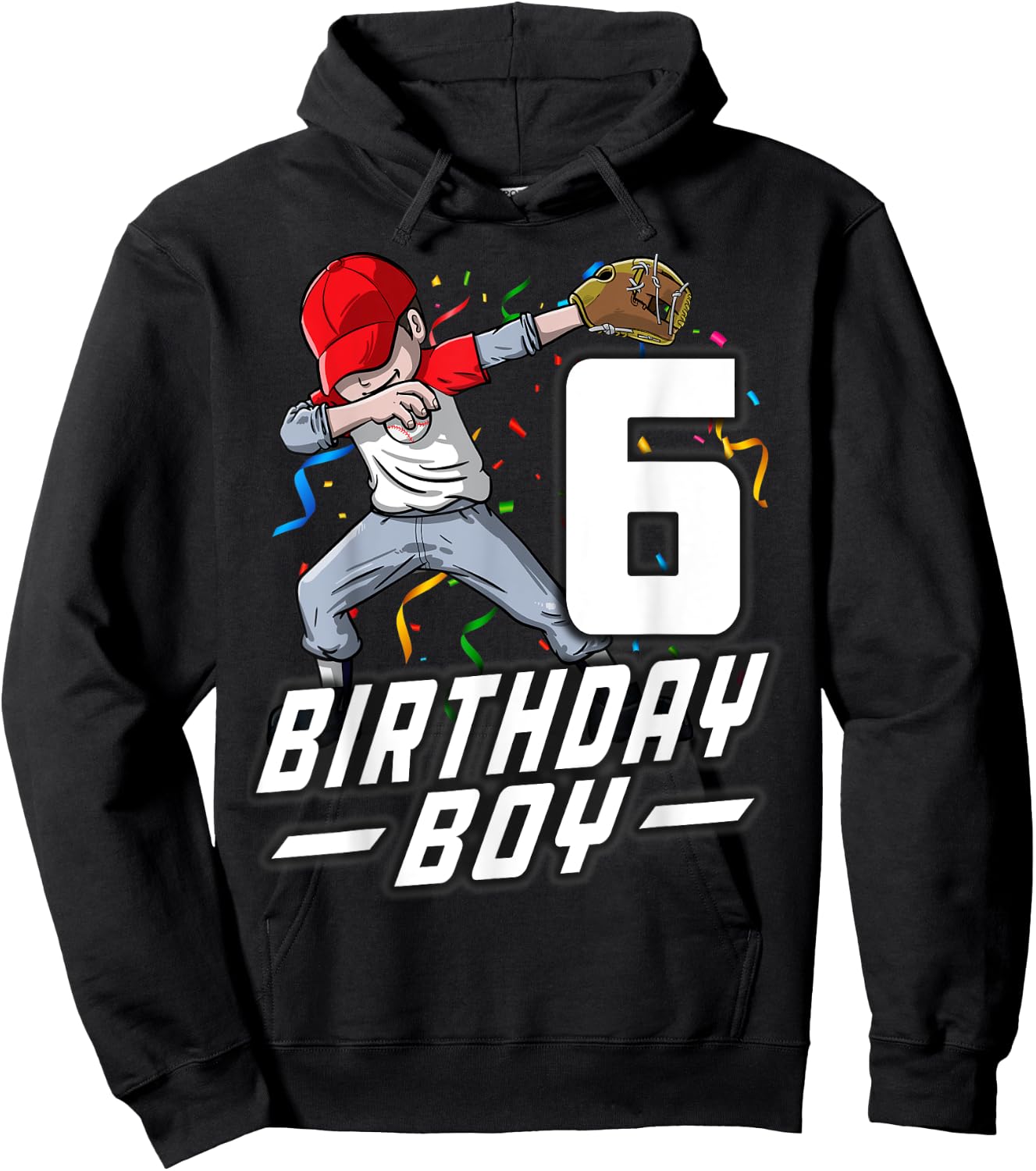 6 Year Old Kids Boys 6th Birthday Baseball Dabbing Gift Hoodie - Hoodie | Black