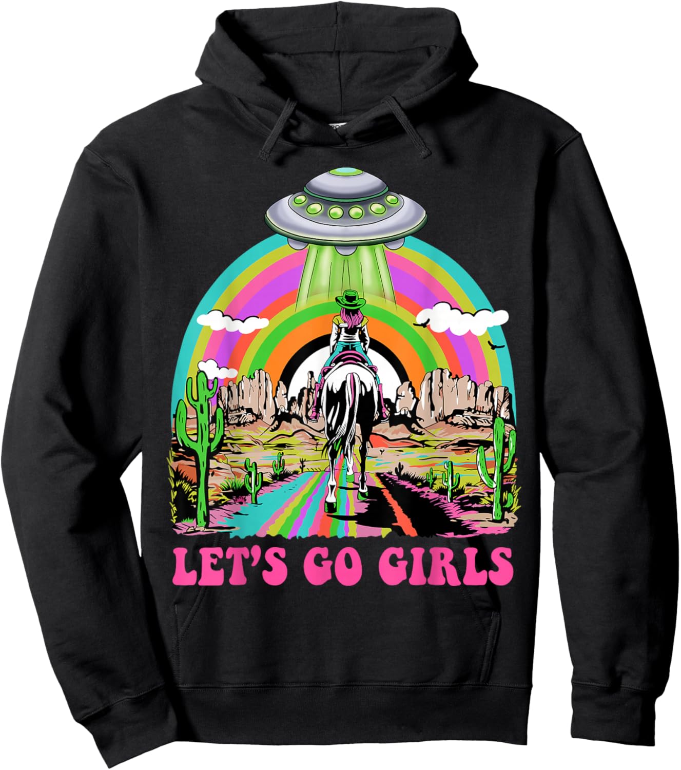 Let's Go Girls Retro Space Desert Cowgirl Bachelorette Party Hoodie - Hoodie | Black