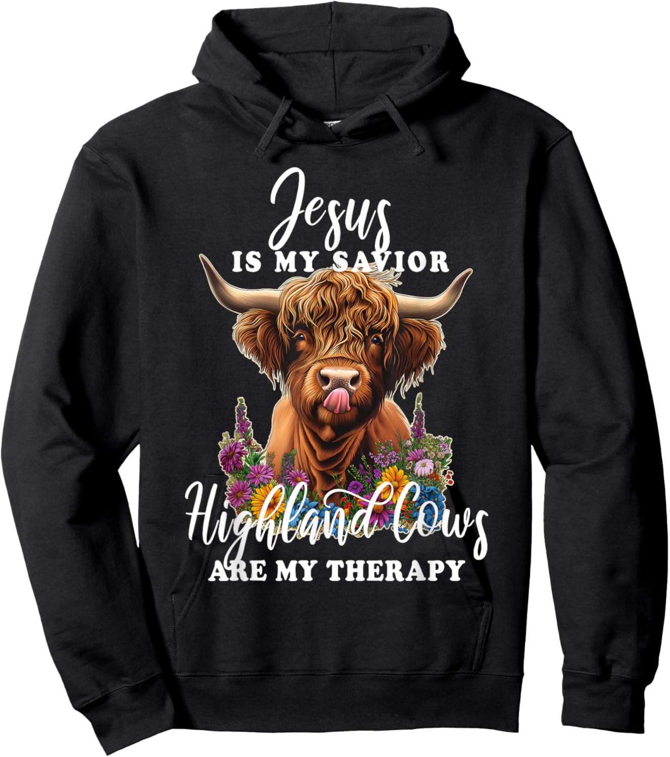 Highland Cow Jesus Christian Religious Highland Cow Hoodie - Hoodie | Black