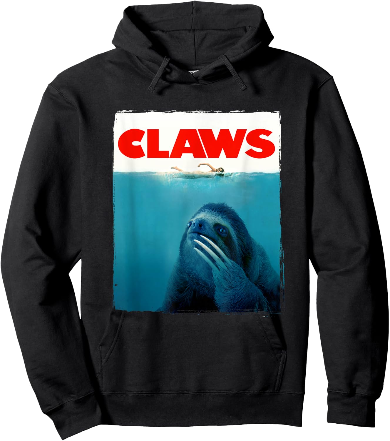 CLAWS Funny JAWS Parody Cute Sloth Attacking Like A Shark Hoodie - Hoodie | Black
