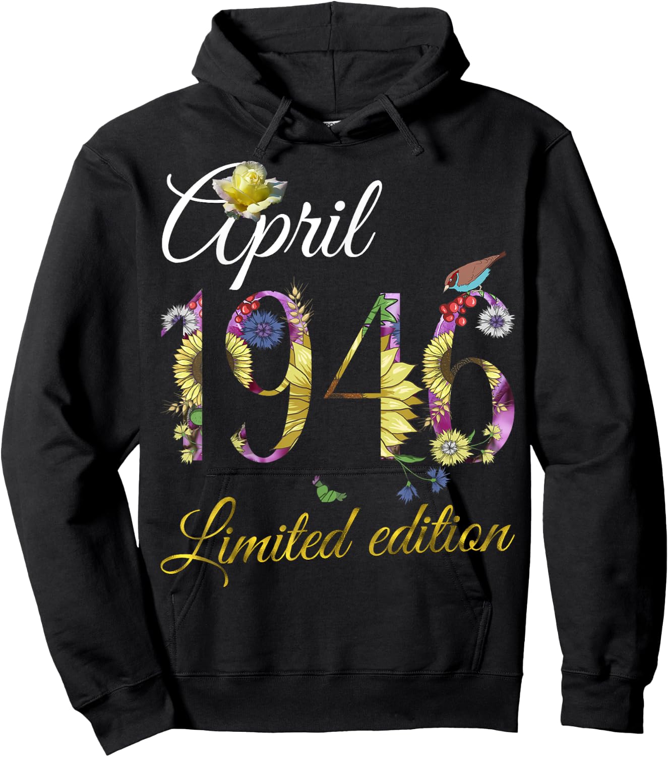 April 1946 - 79 Year Old Sunflower Floral 79th Birthday Gift Hoodie - Hoodie | Black