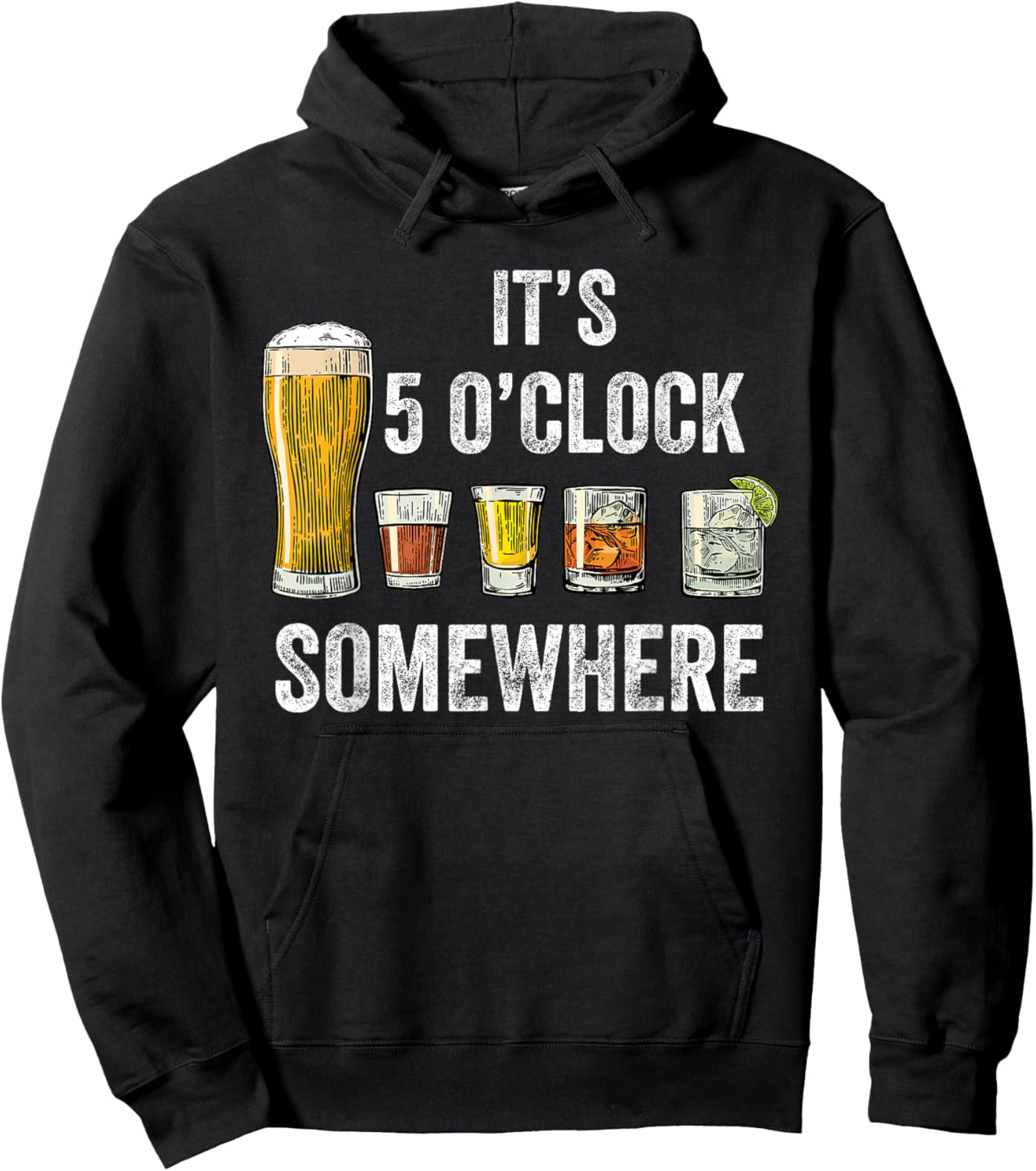 It's 5 O'clock Somewhere Vintage Funny Beer Drinking Hoodie - Hoodie | Black