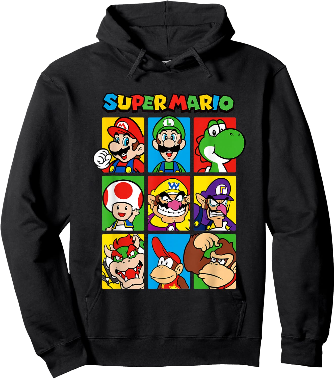 Super Mario Classic Big Character Box Up Portraits Hoodie - Hoodie | Black