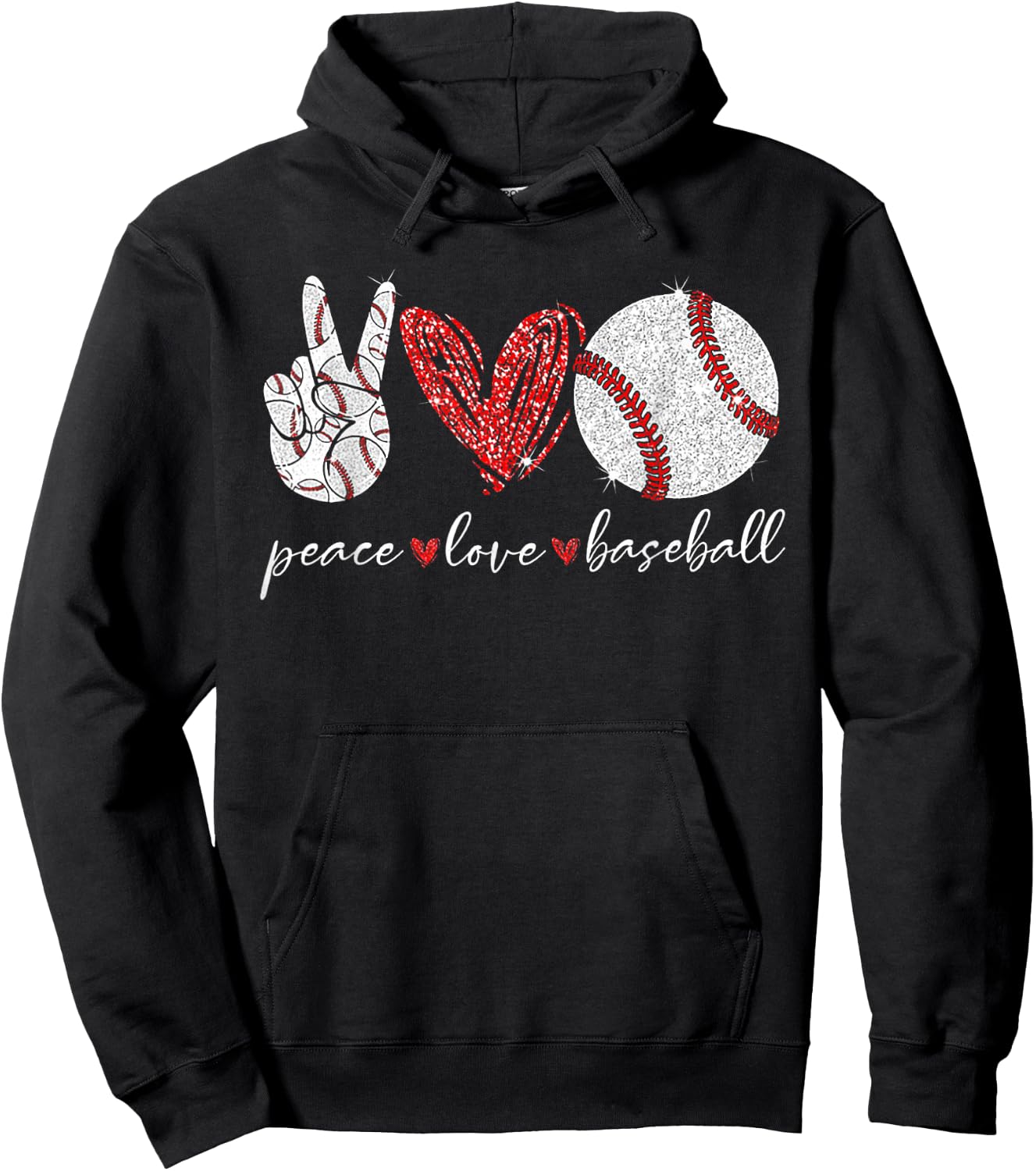 Peace Love Baseball Hoodie - Hoodie | Black
