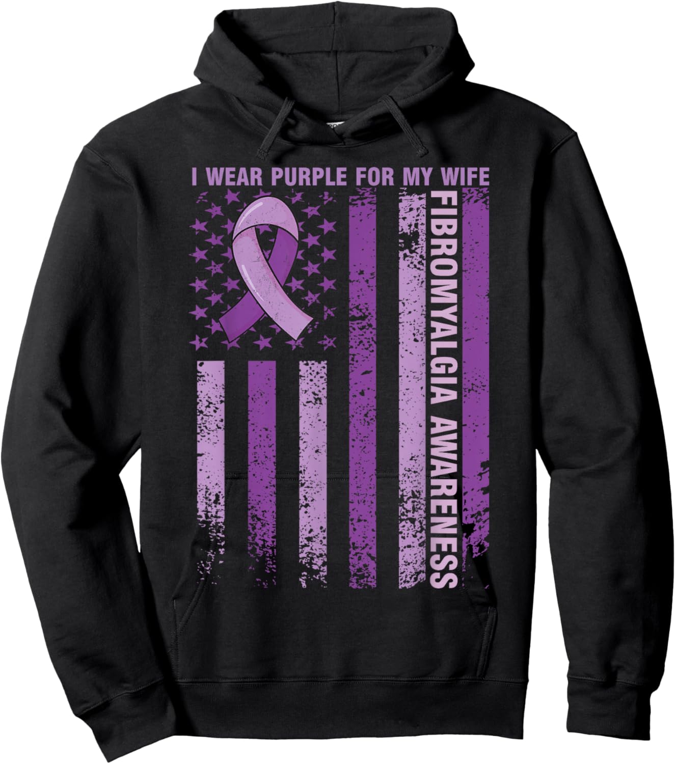 I Wear Purple For My Wife Fibromyalgia Awareness Month Hoodie - Hoodie | Black