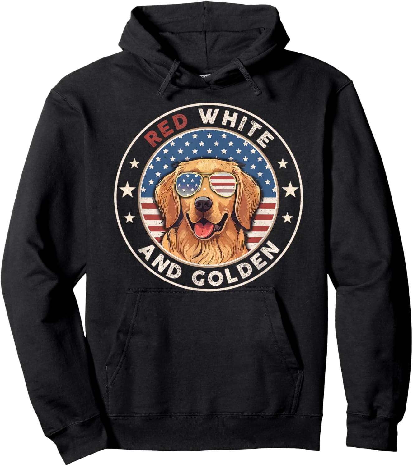 Red White Golden Retriever American Flag 4th of July Gift Hoodie - Hoodie | Black