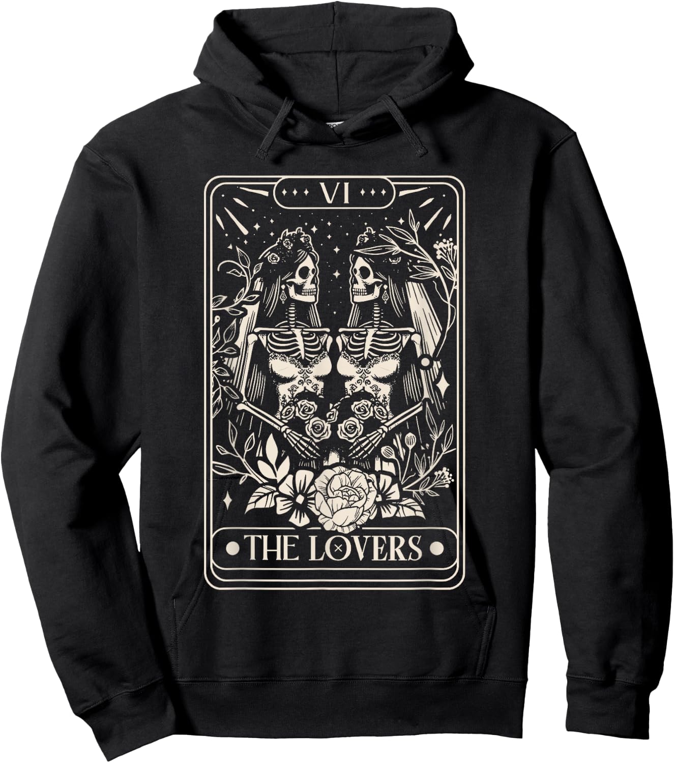 Tarot Card The Lovers Rainbow Kissing Lesbian Skeletons Hoodie - Hoodie | Black